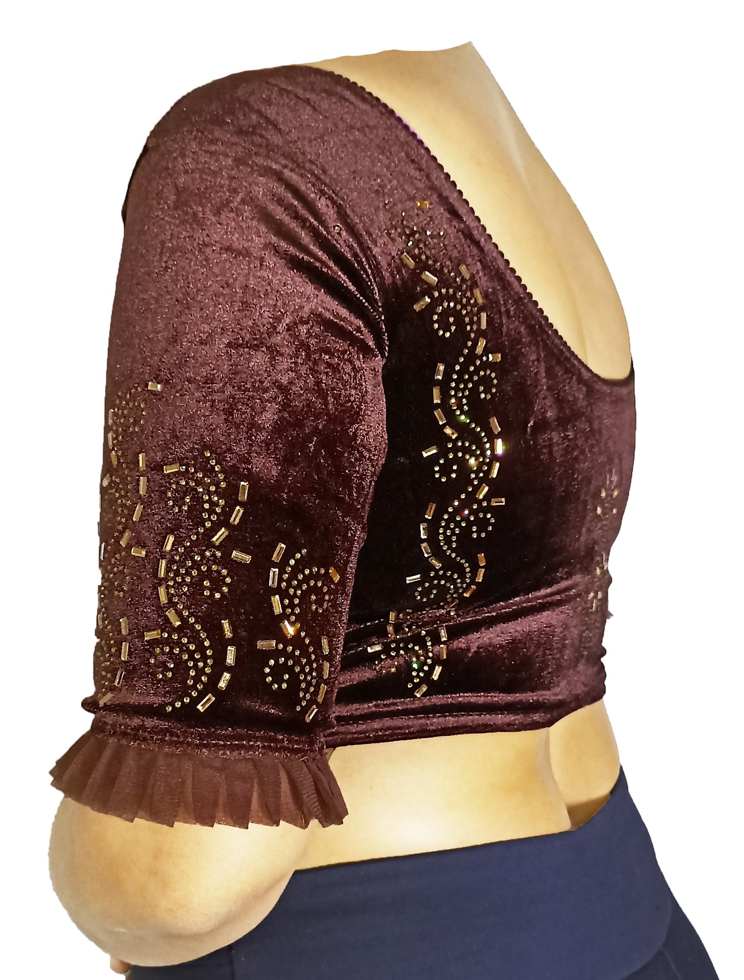 PU Fashion Women's Fancy Velvet Blouse with Golden Shine | Readymade Party Wear Saree Blouse