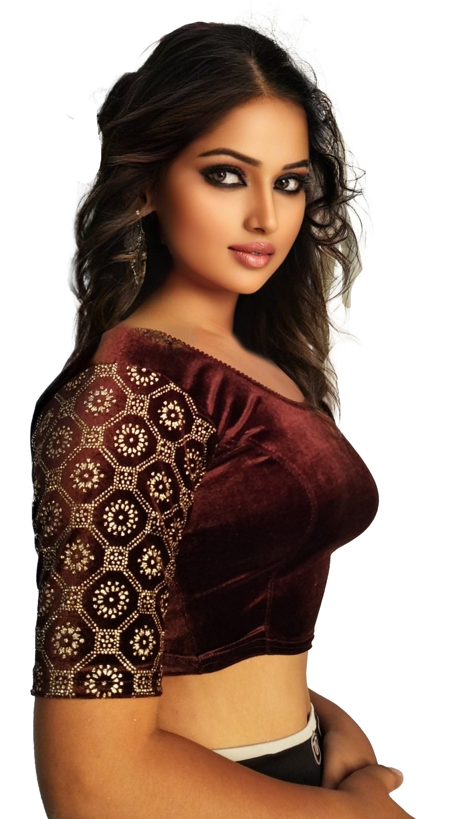 PU Fashion Black Velvet Fancy Blouse with Golden Work | Readymade Designer Blouse for Saree and Lehenga