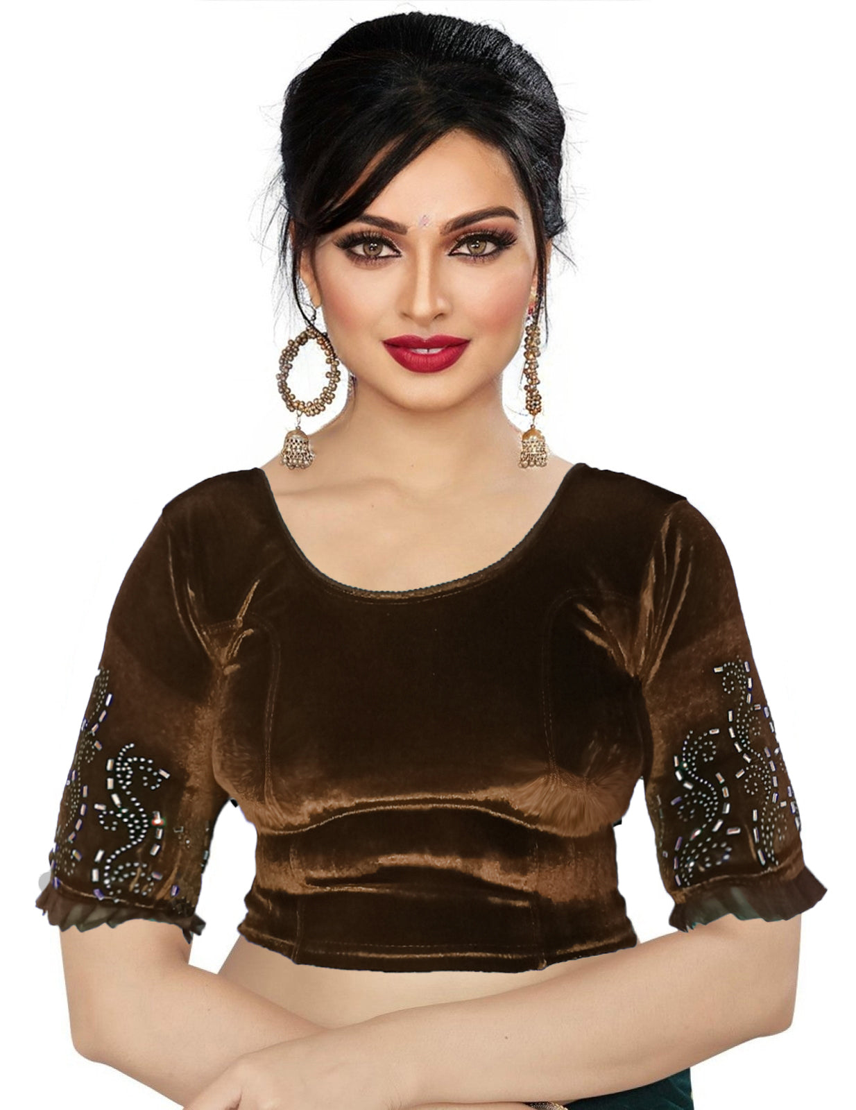 PU Fashion Women's Fancy Velvet Blouse with Golden Shine | Readymade Party Wear Saree Blouse