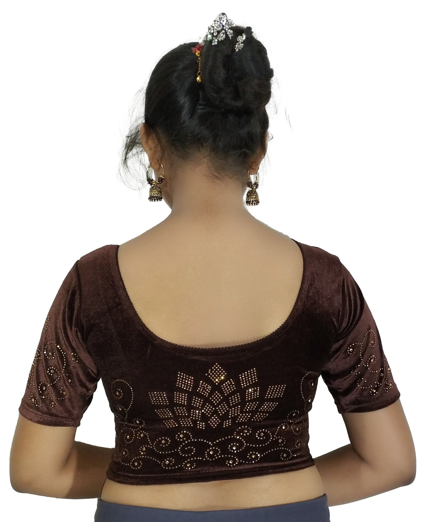 PU Fashion Women's Fancy Velvet Blouse with Stone Work | Stylish Readymade Saree Blouse for Party & Wedding