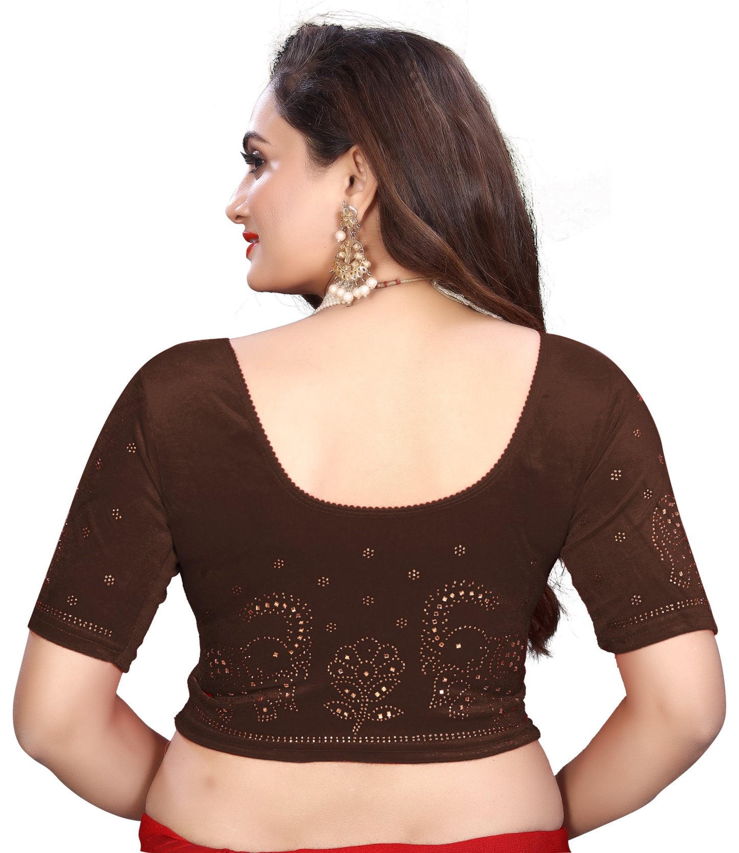 PU Fashion Fancy Velvet Blouse with Peacock and Floral Design | Readymade Saree Blouse for Women