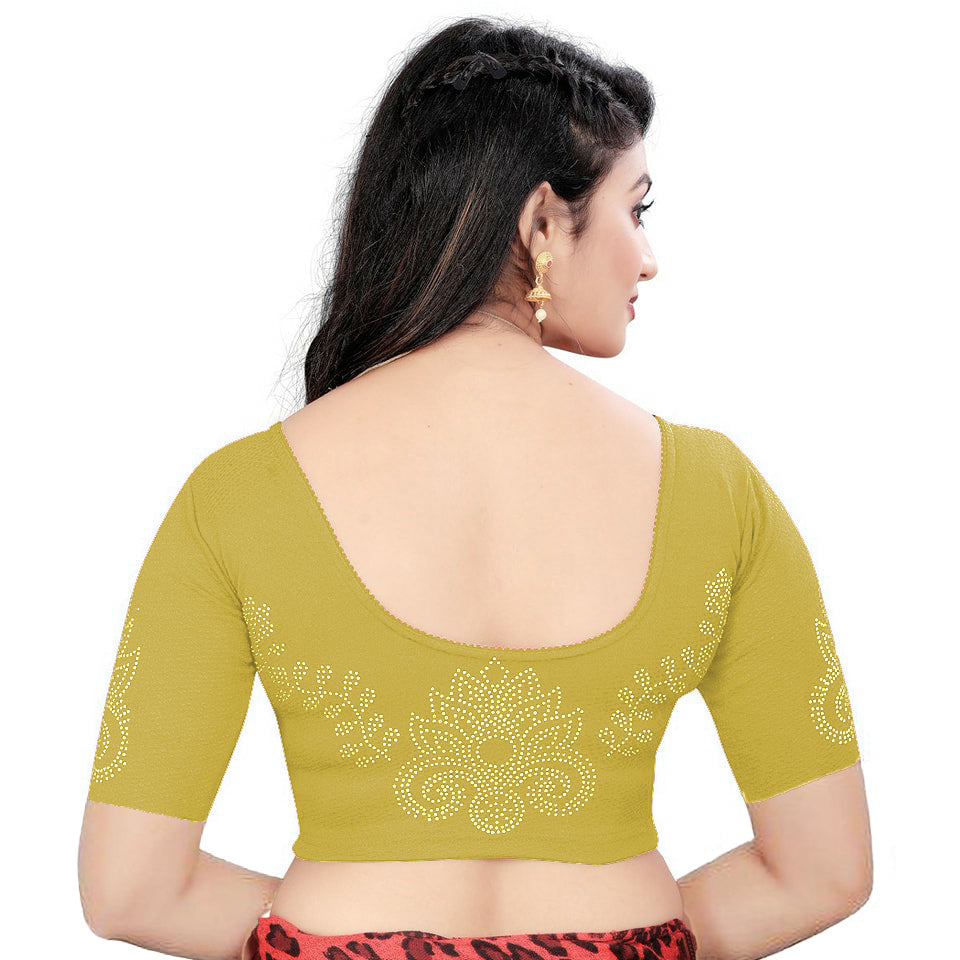 PU Fashion Readymade Lycra Blouse with Frill & Stone Work