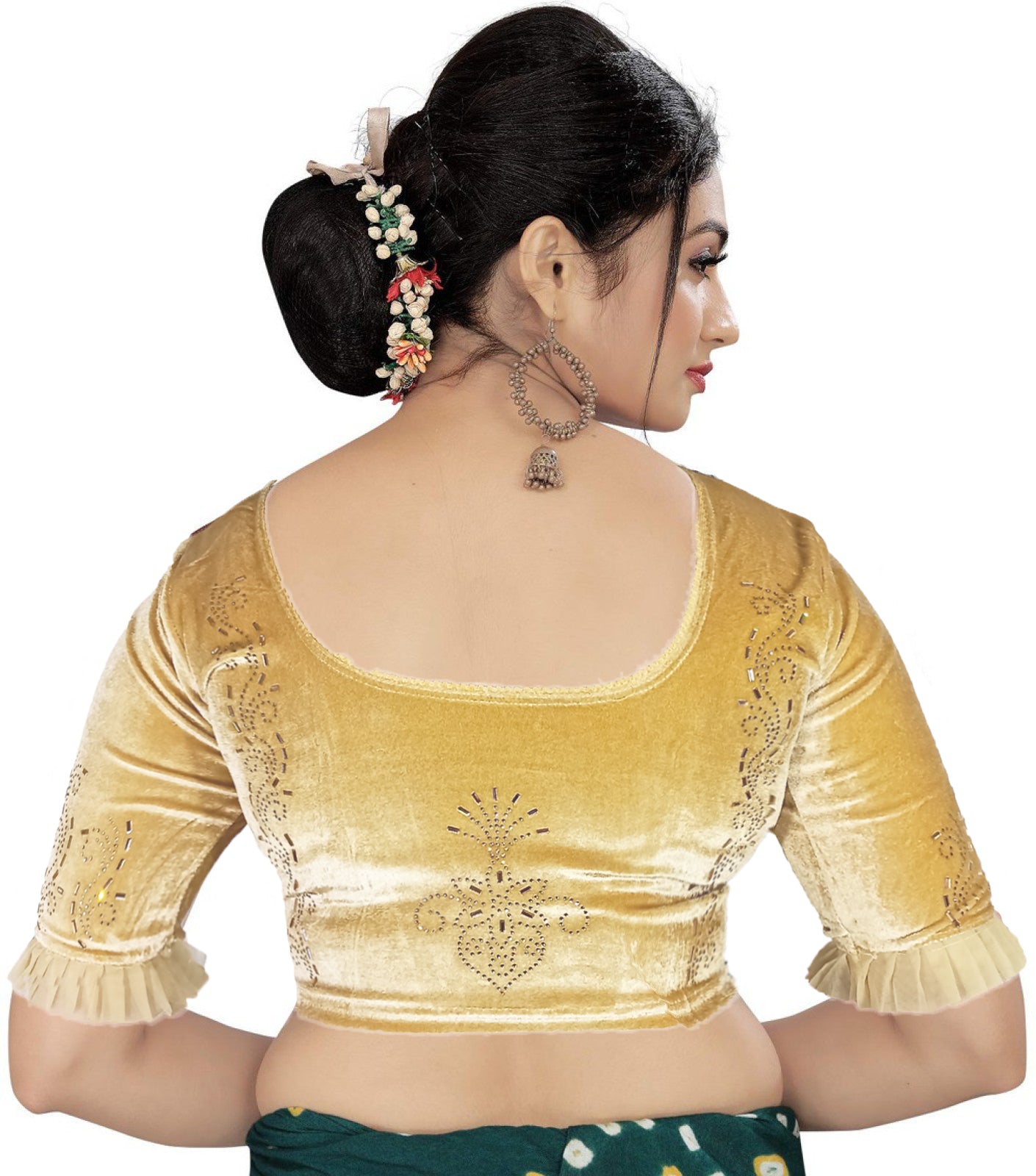 PU Fashion Women's Fancy Velvet Blouse with Golden Shine | Readymade Party Wear Saree Blouse