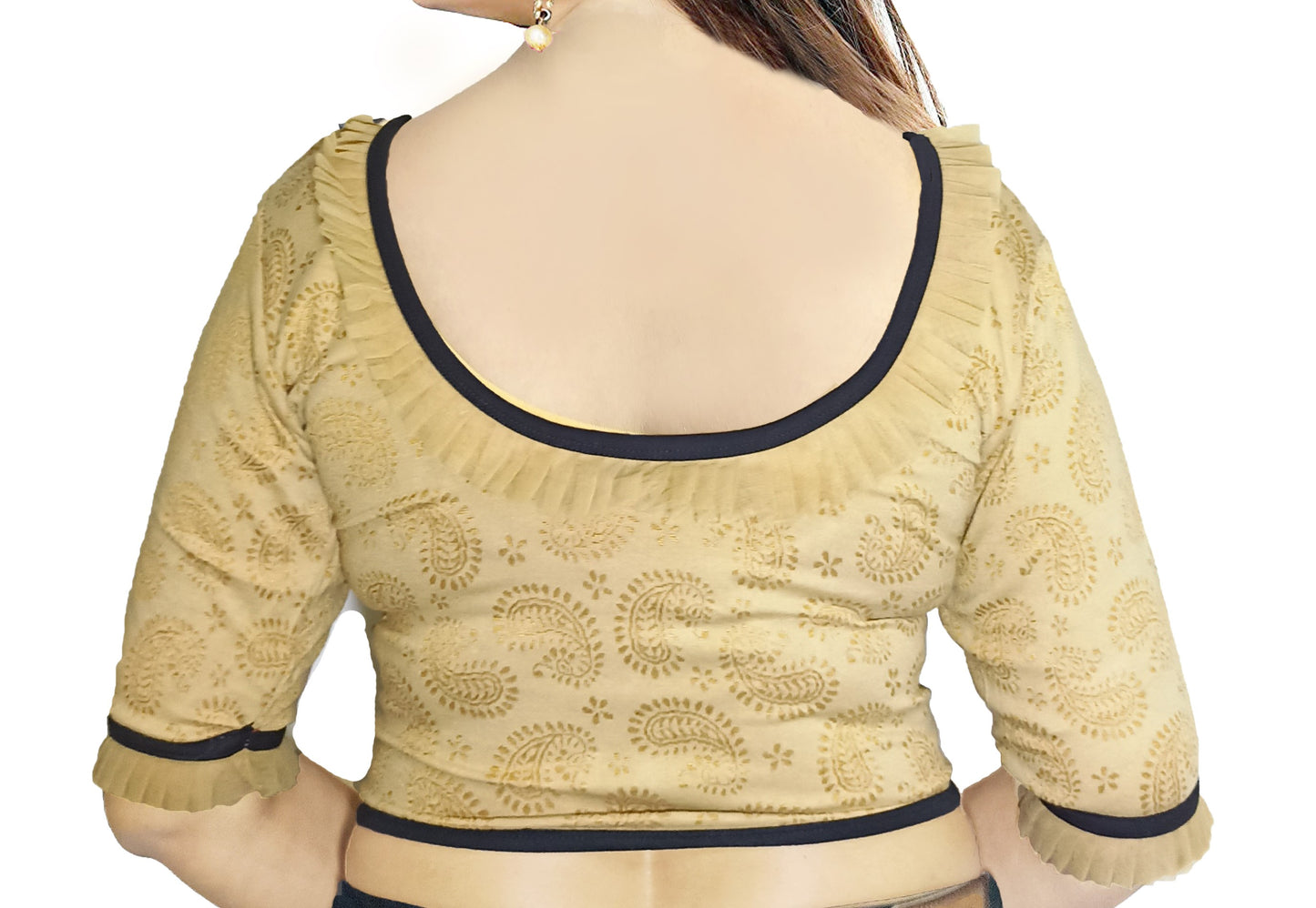 PU Fashion Designer Lycra Blouse – Elegant Paisley Print, Stretchable & Comfortable