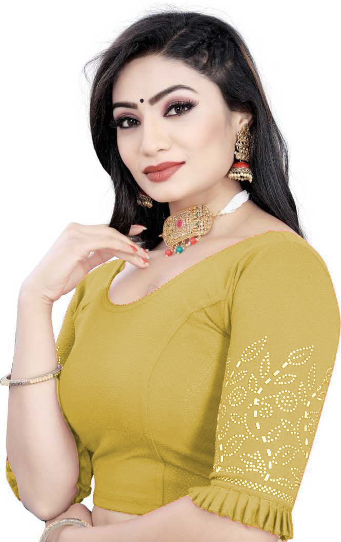 PU Fashion Stretchable Lycra Readymade Blouse with Frill & Swarovski Work