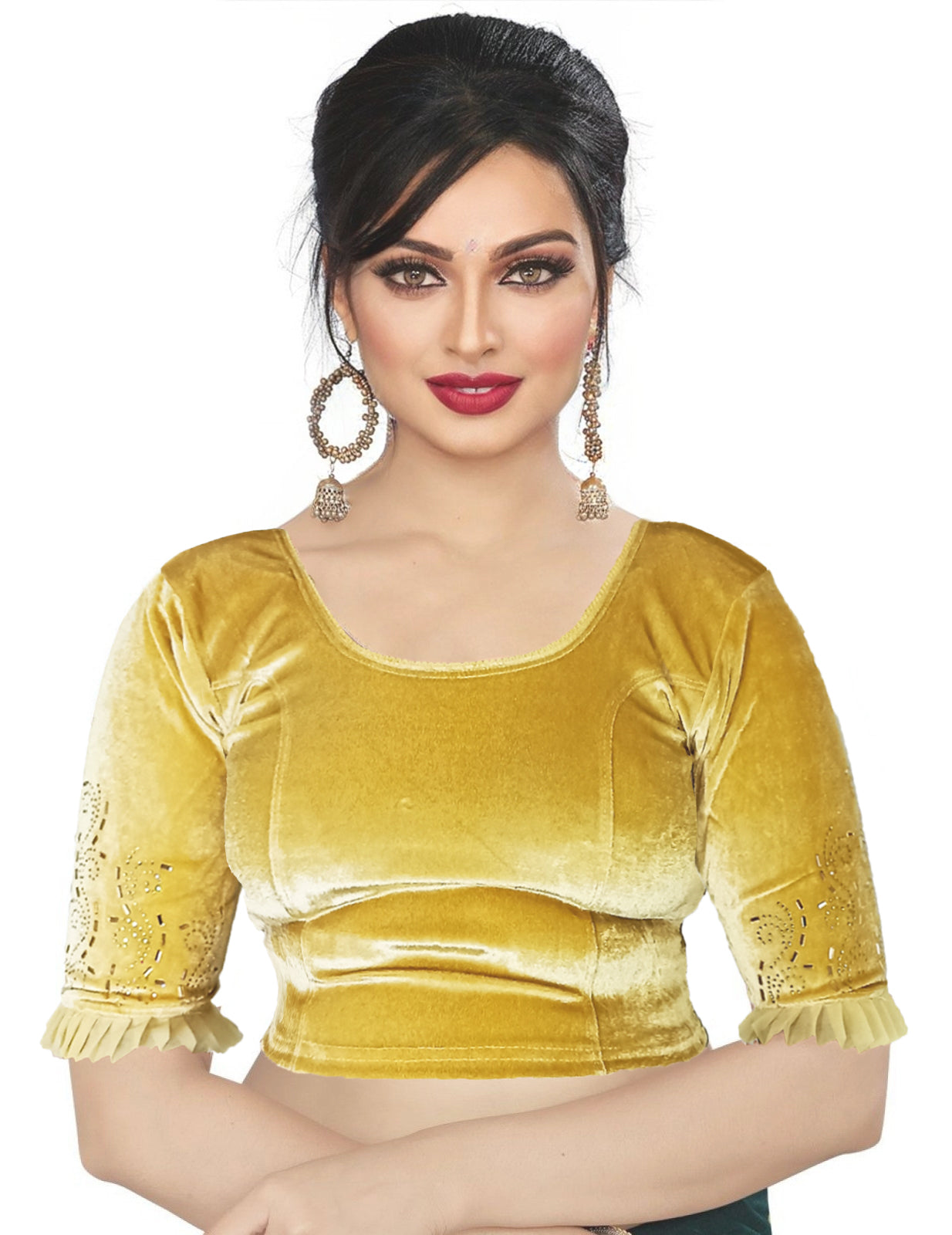 PU Fashion Women's Fancy Velvet Blouse with Golden Shine | Readymade Party Wear Saree Blouse