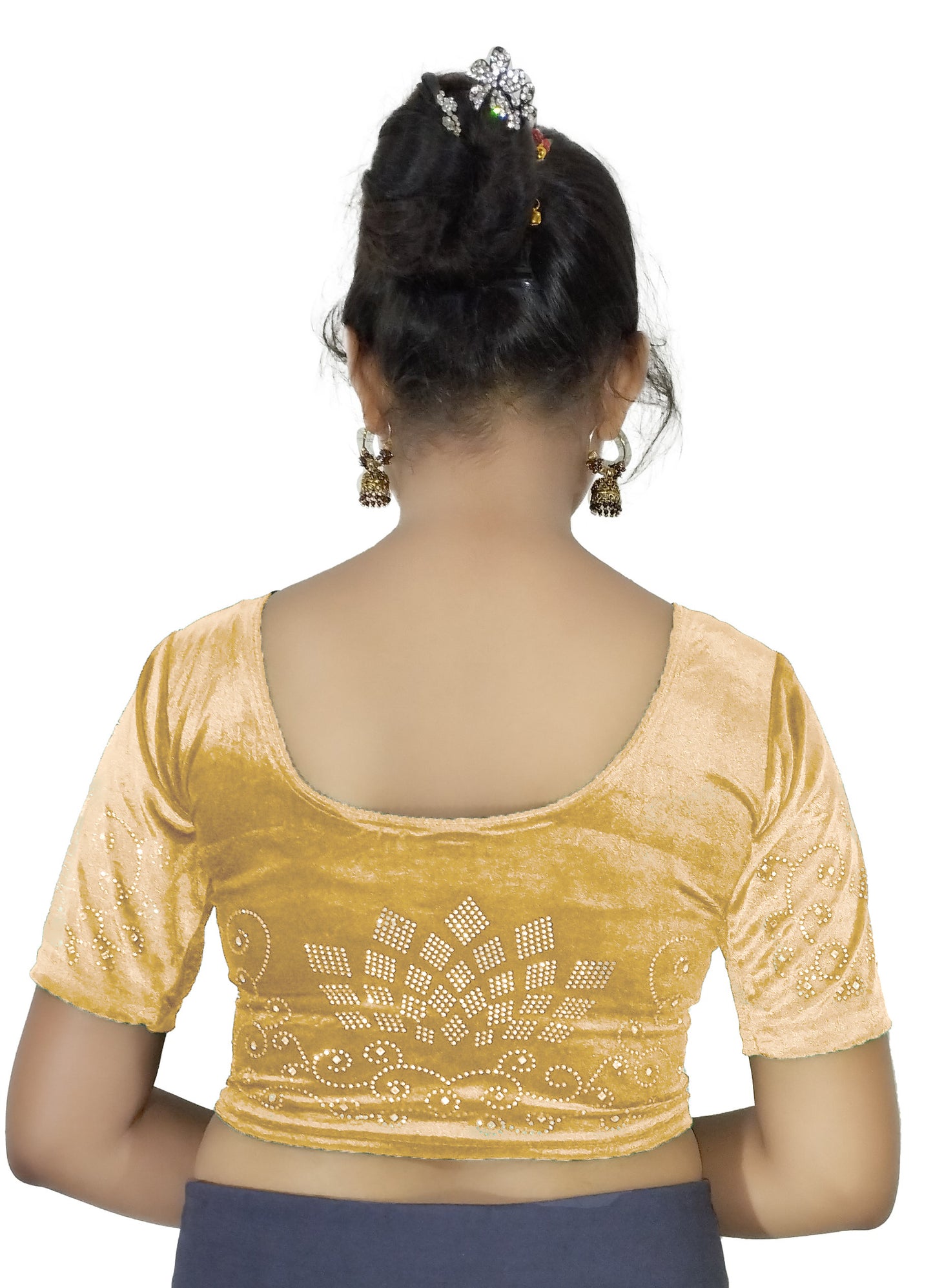 PU Fashion Women's Fancy Velvet Blouse with Stone Work | Stylish Readymade Saree Blouse for Party & Wedding
