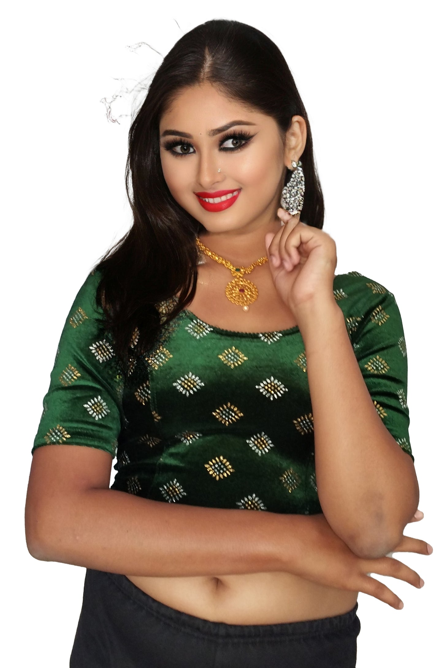 PU Fashion Stretchable Velvet Sequin Blouse for Saree, Lehenga, and Party Wear