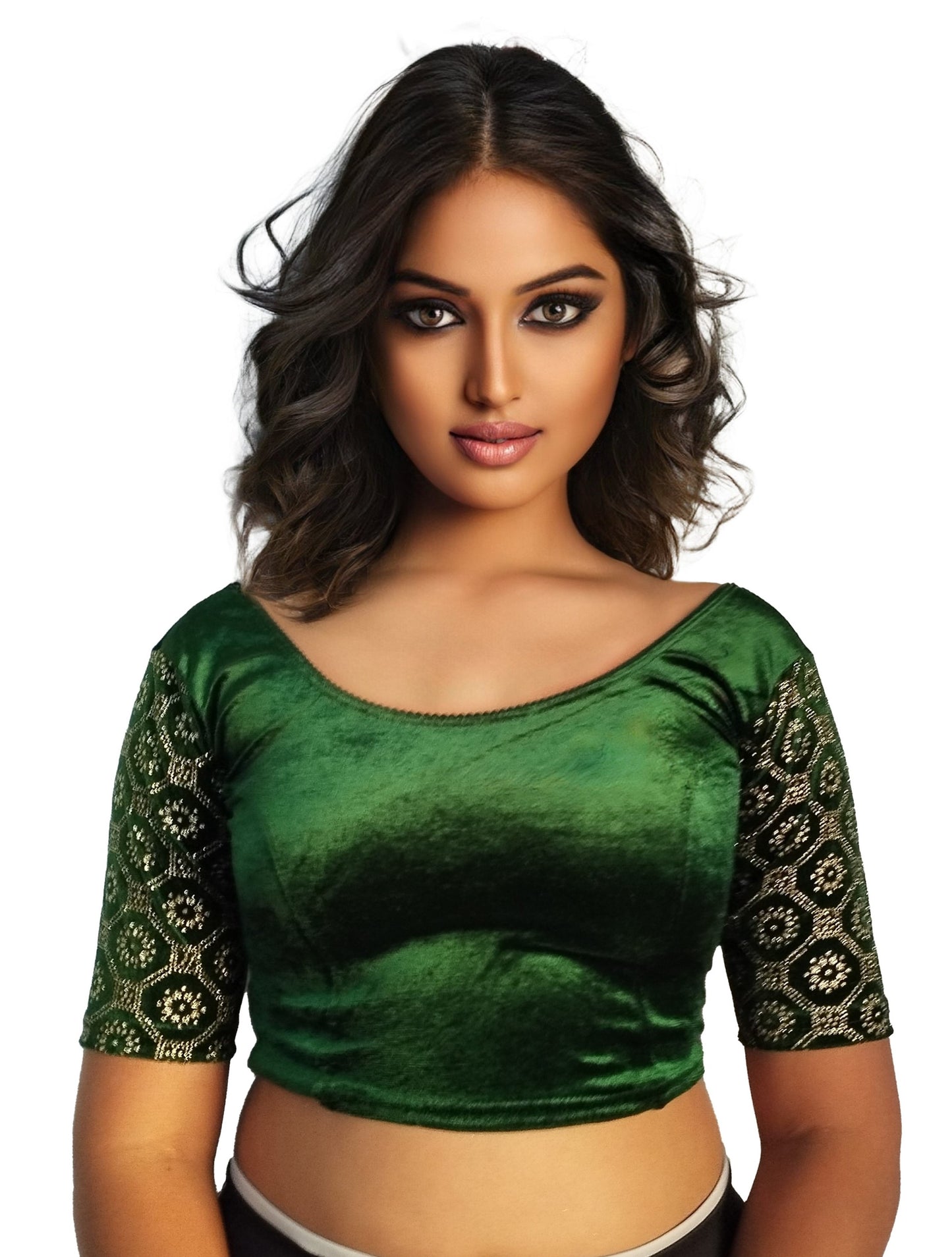 PU Fashion Black Velvet Fancy Blouse with Golden Work | Readymade Designer Blouse for Saree and Lehenga