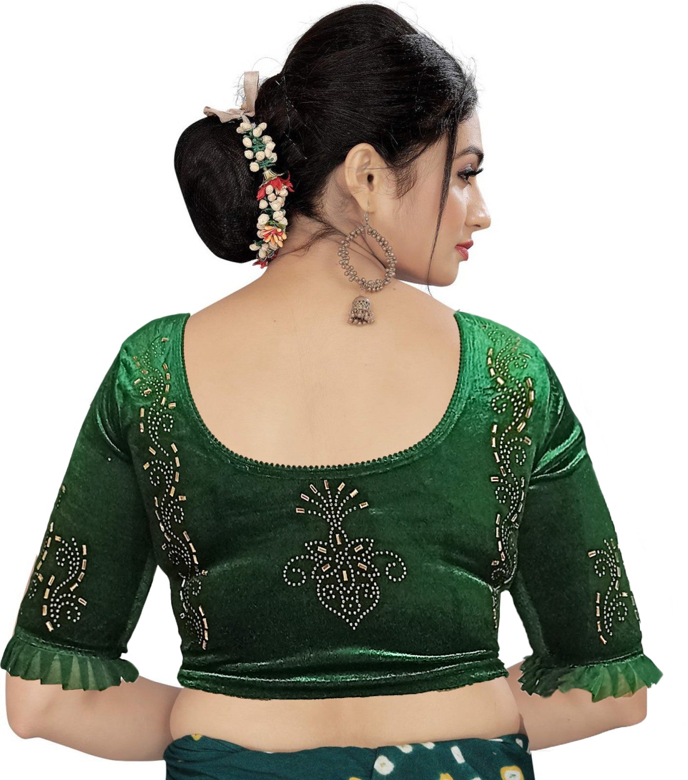 PU Fashion Women's Fancy Velvet Blouse with Golden Shine | Readymade Party Wear Saree Blouse