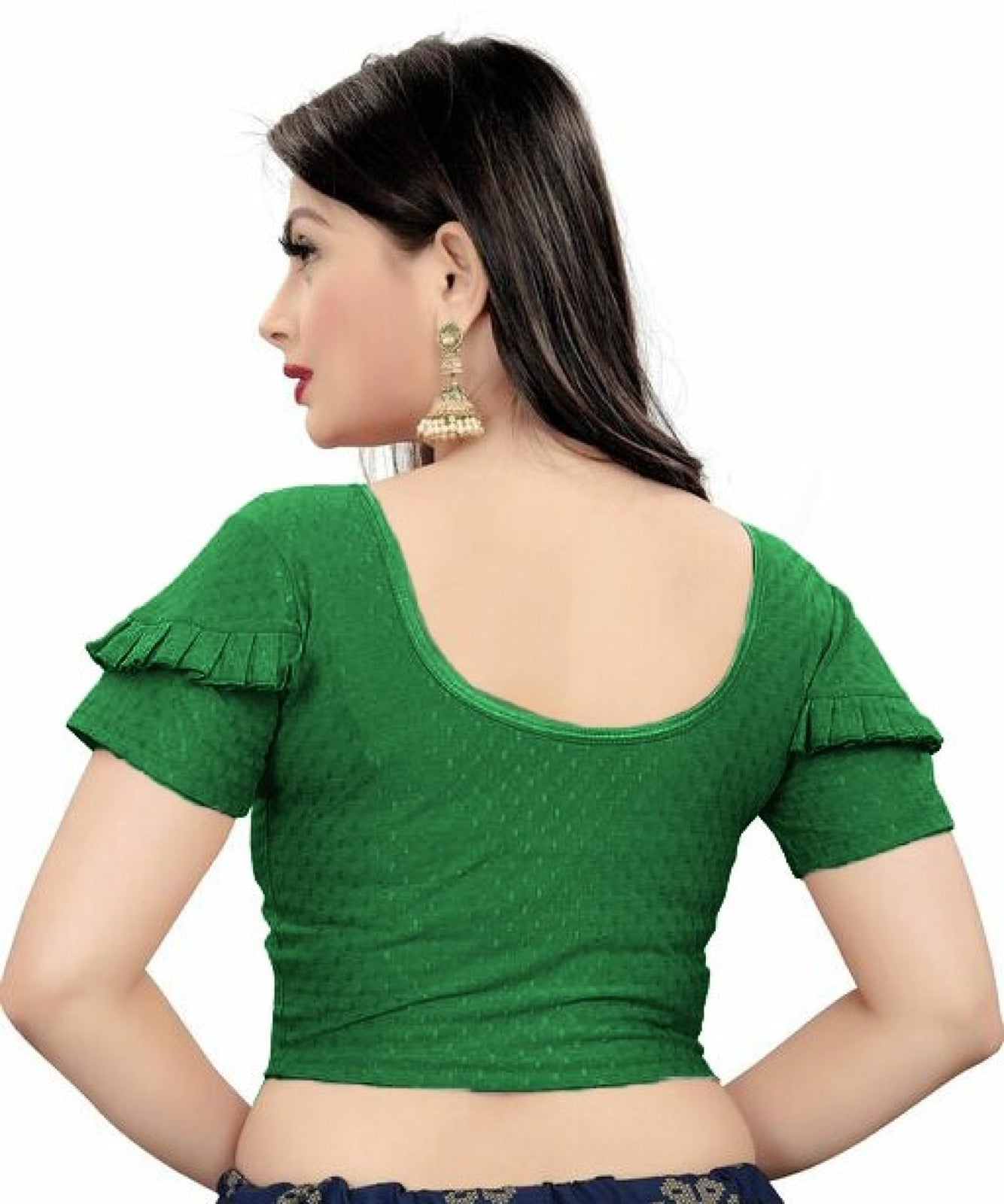 PU Fashion Fancy Frill Sleeve Blouse β Stylish Stretchable Readymade Saree Blouse