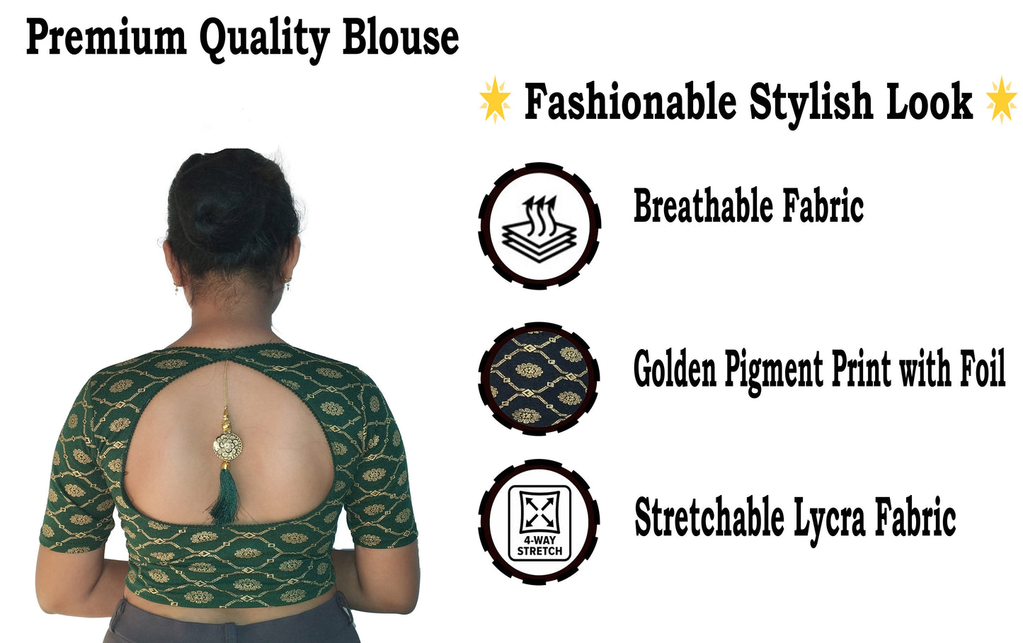 Cotton Lycra Stretchable Readymade Blouse with Fancy Latkan | Soft & Breathable Fabric