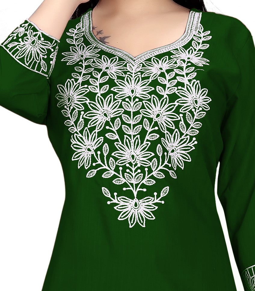 PU Fashion Chikankari Style Embroidered Long Kurti for Women | Elegant Straight Fit for Office & Festive Wear