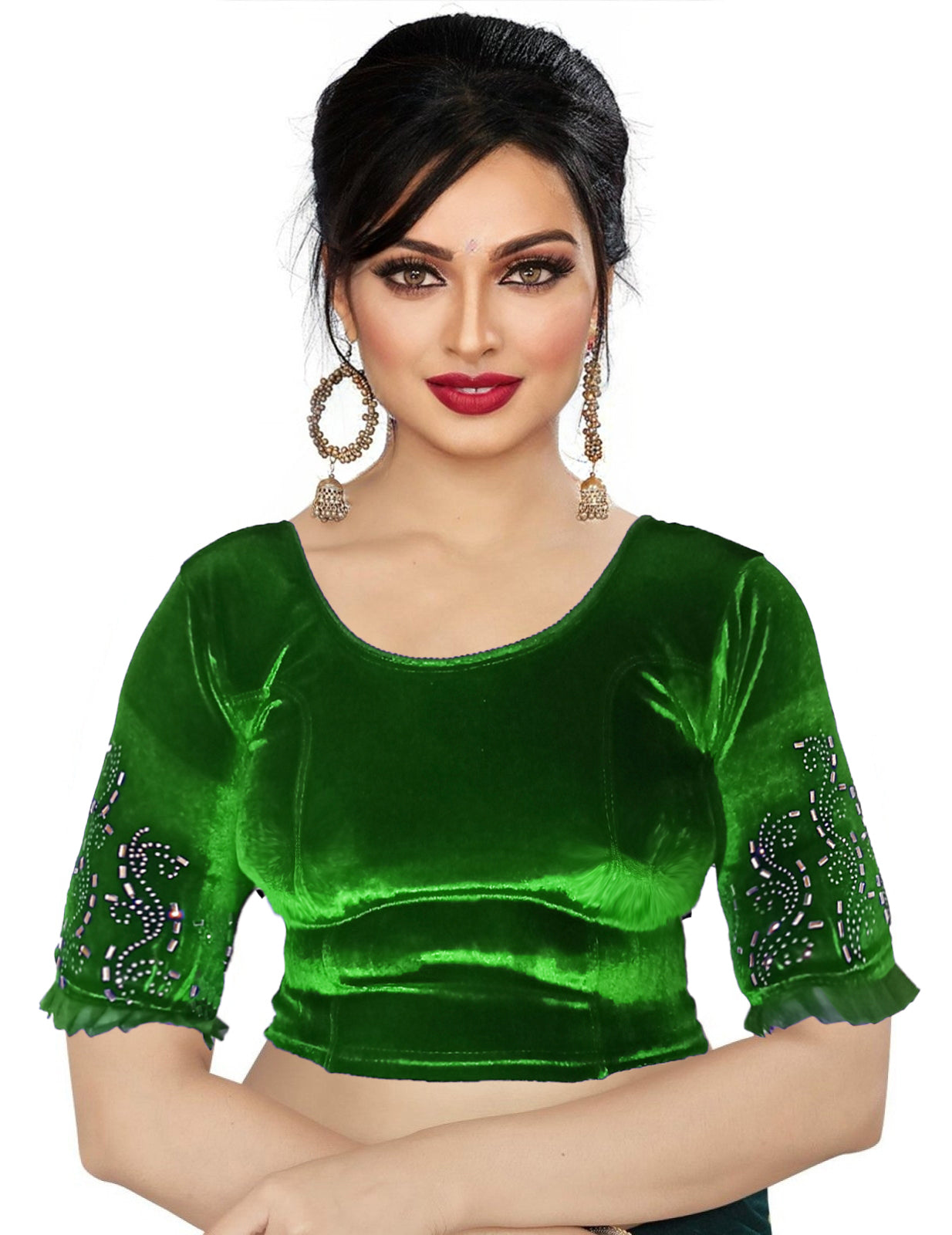 PU Fashion Women's Fancy Velvet Blouse with Golden Shine | Readymade Party Wear Saree Blouse