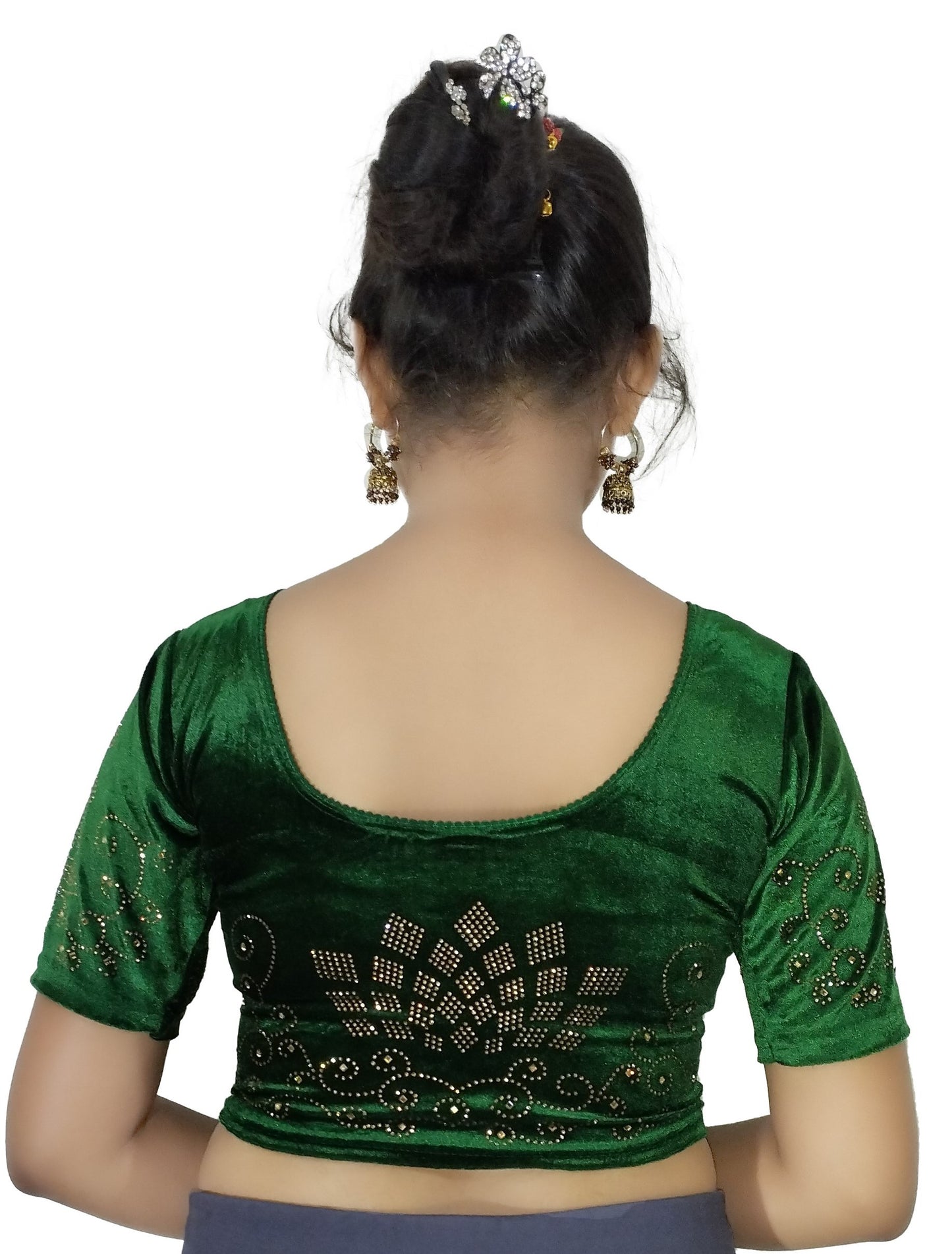 PU Fashion Women's Fancy Velvet Blouse with Stone Work | Stylish Readymade Saree Blouse for Party & Wedding