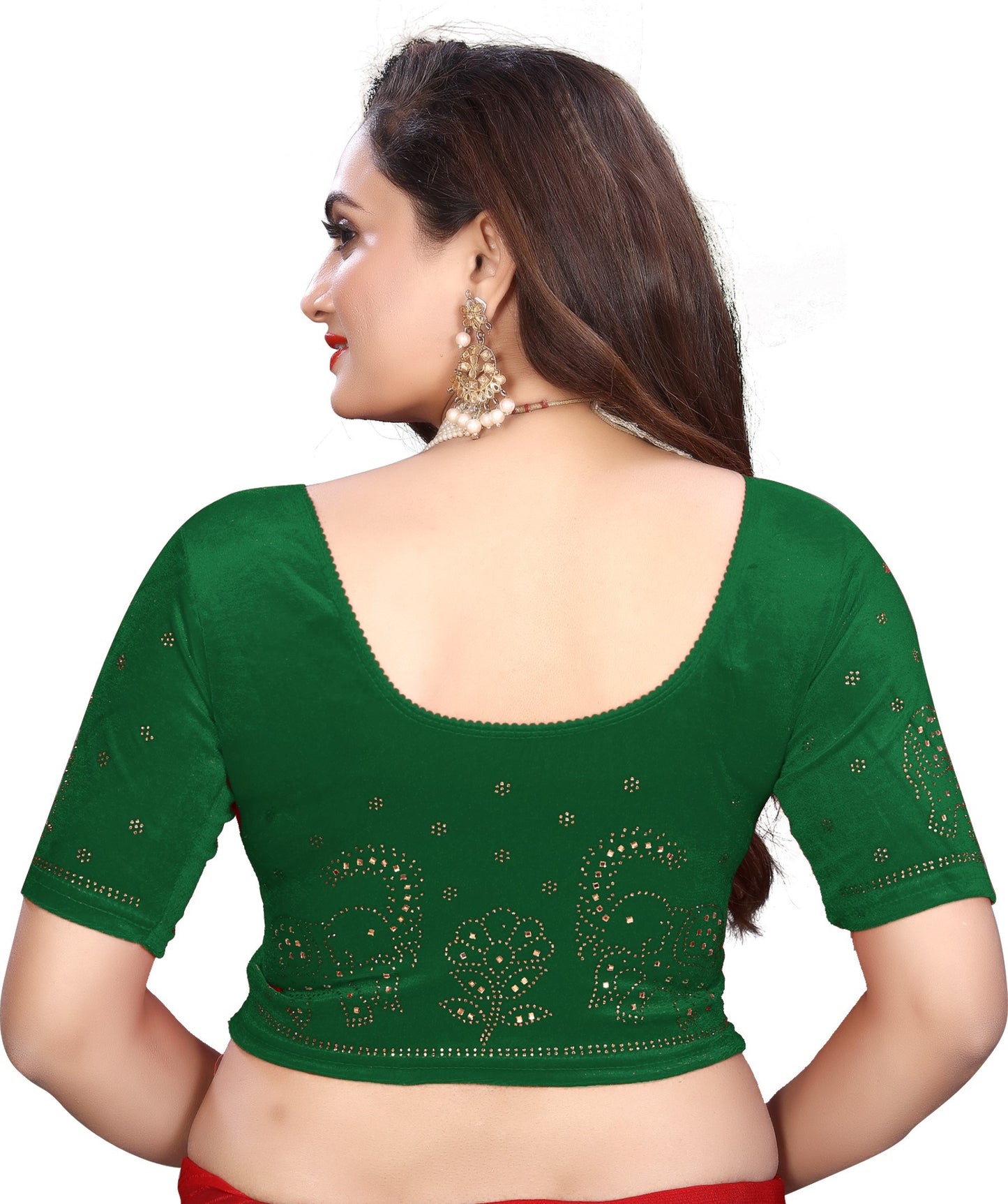 PU Fashion Fancy Velvet Blouse with Peacock and Floral Design | Readymade Saree Blouse for Women