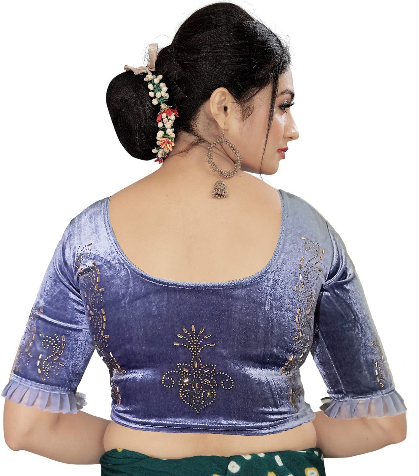 PU Fashion Women's Fancy Velvet Blouse with Golden Shine | Readymade Party Wear Saree Blouse