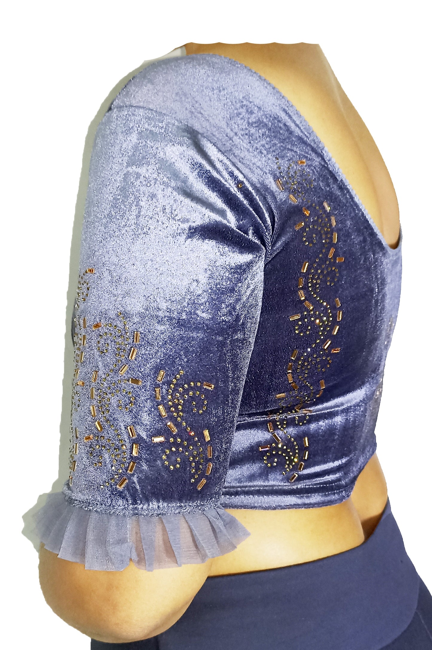 PU Fashion Women's Fancy Velvet Blouse with Golden Shine | Readymade Party Wear Saree Blouse