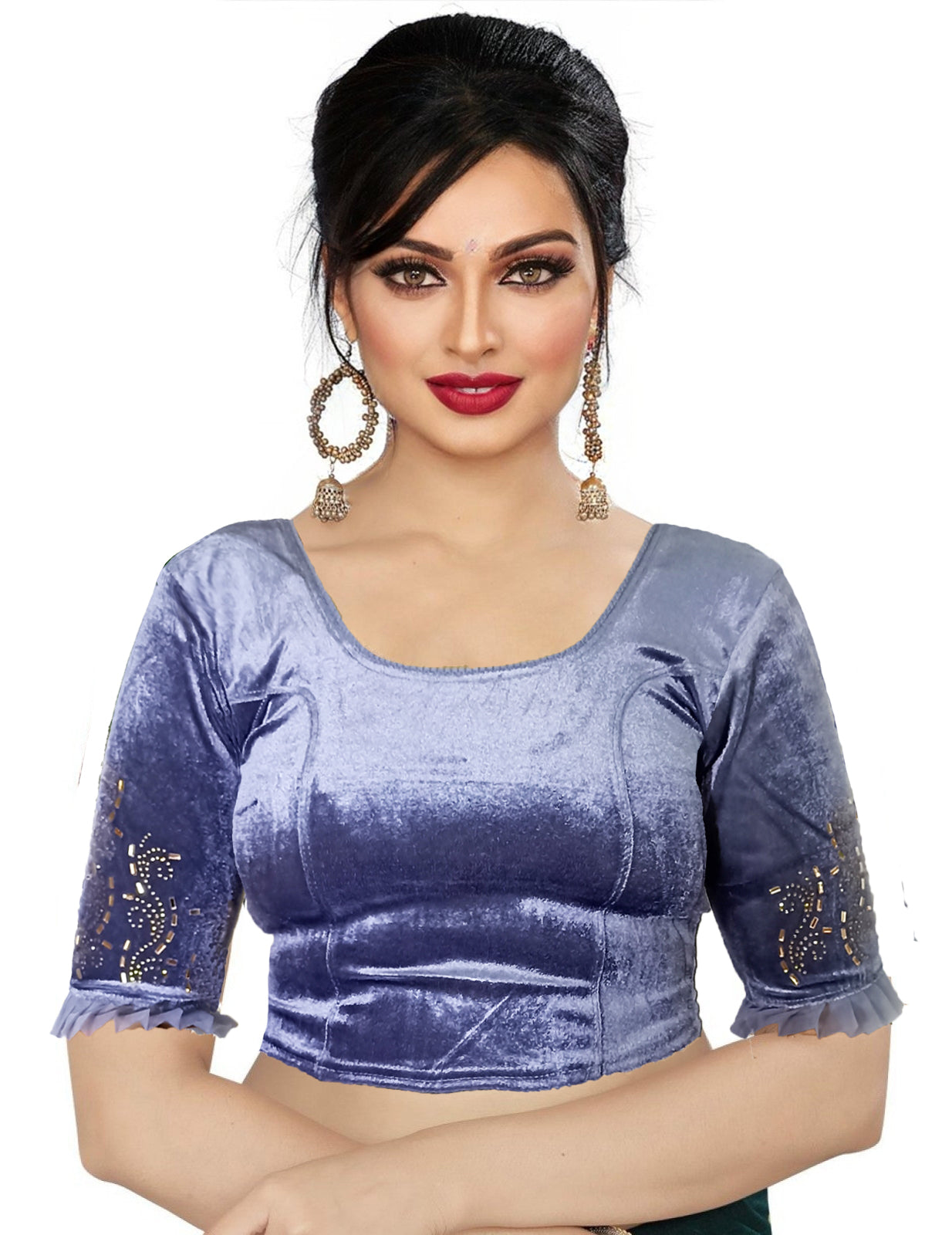 PU Fashion Women's Fancy Velvet Blouse with Golden Shine | Readymade Party Wear Saree Blouse
