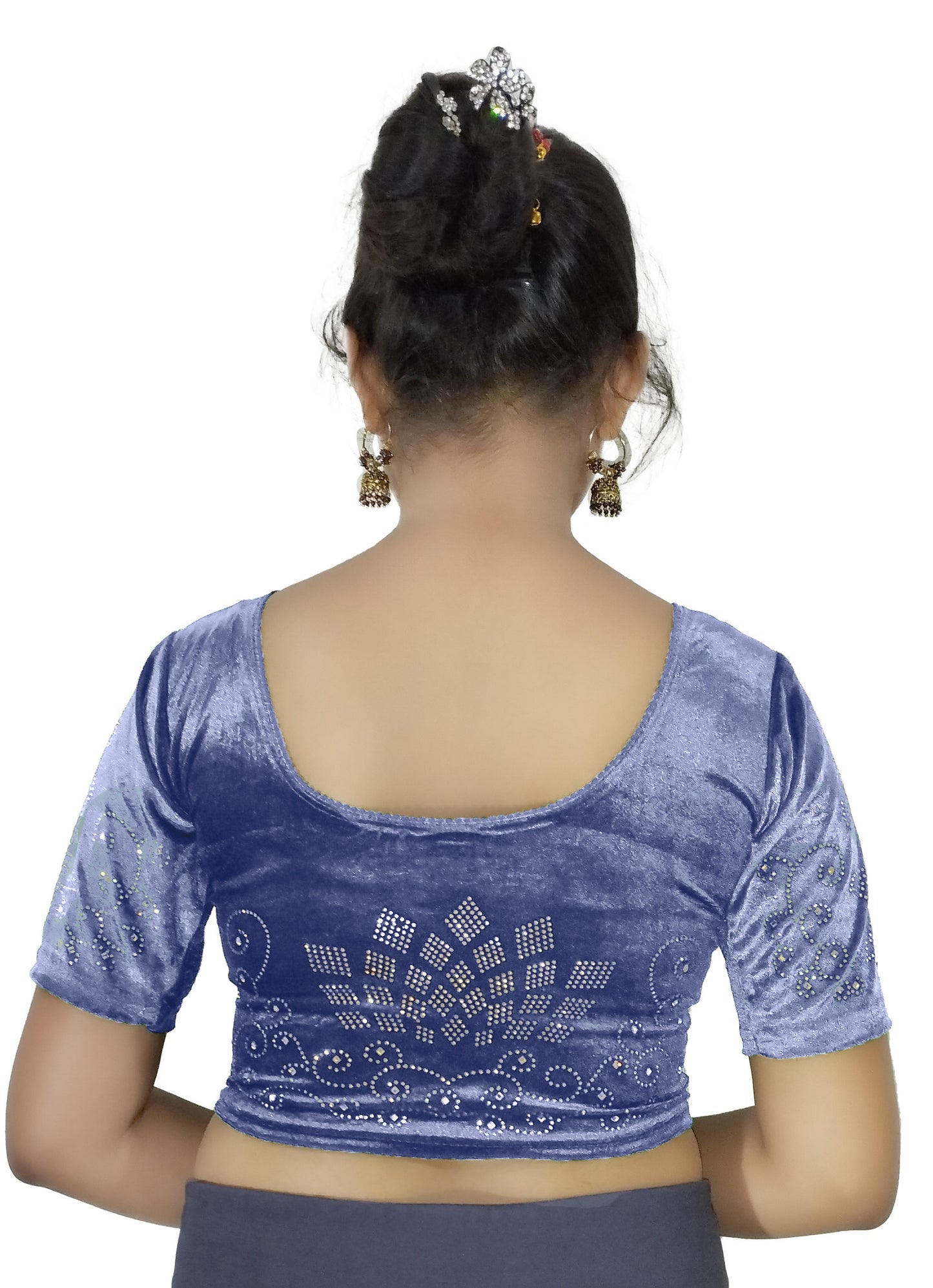 PU Fashion Women's Fancy Velvet Blouse with Stone Work | Stylish Readymade Saree Blouse for Party & Wedding