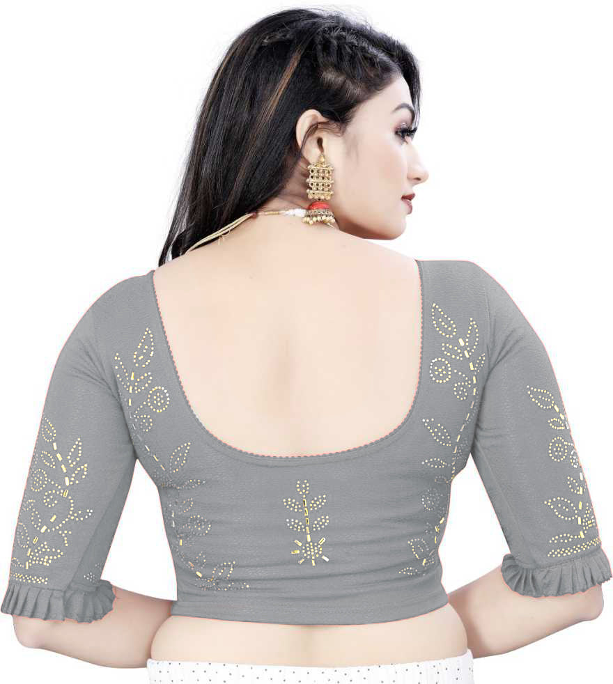 PU Fashion Stretchable Lycra Readymade Blouse with Frill & Swarovski Work