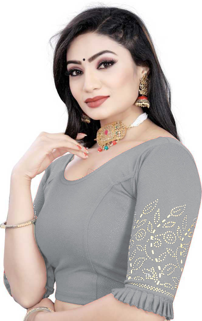 PU Fashion Stretchable Lycra Readymade Blouse with Frill & Swarovski Work
