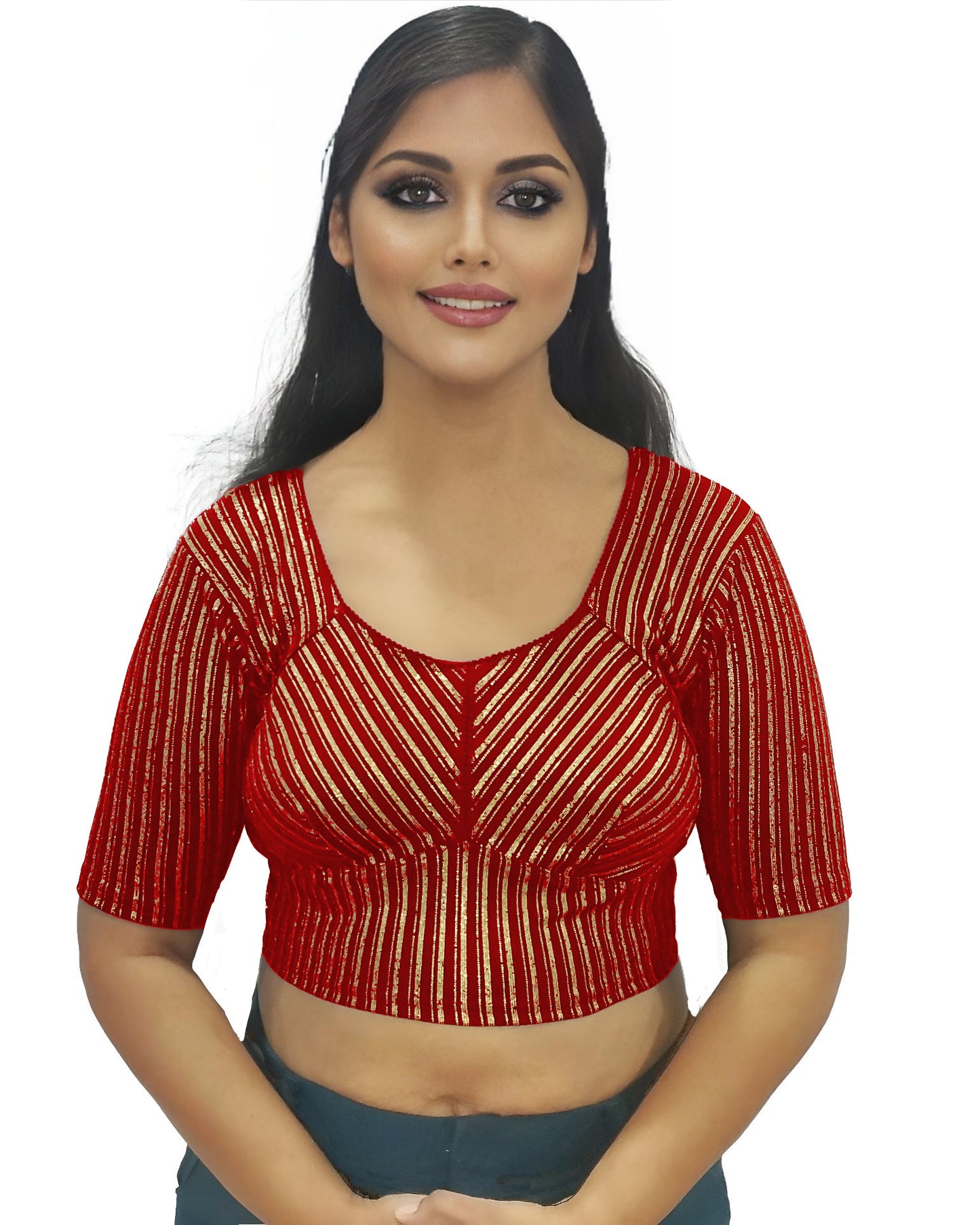 PU Fashion Jacquard Stretchable Saree Blouse | Back Hook & Katroi Design