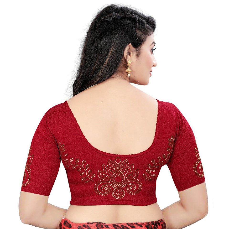 PU Fashion Readymade Lycra Blouse with Frill & Stone Work