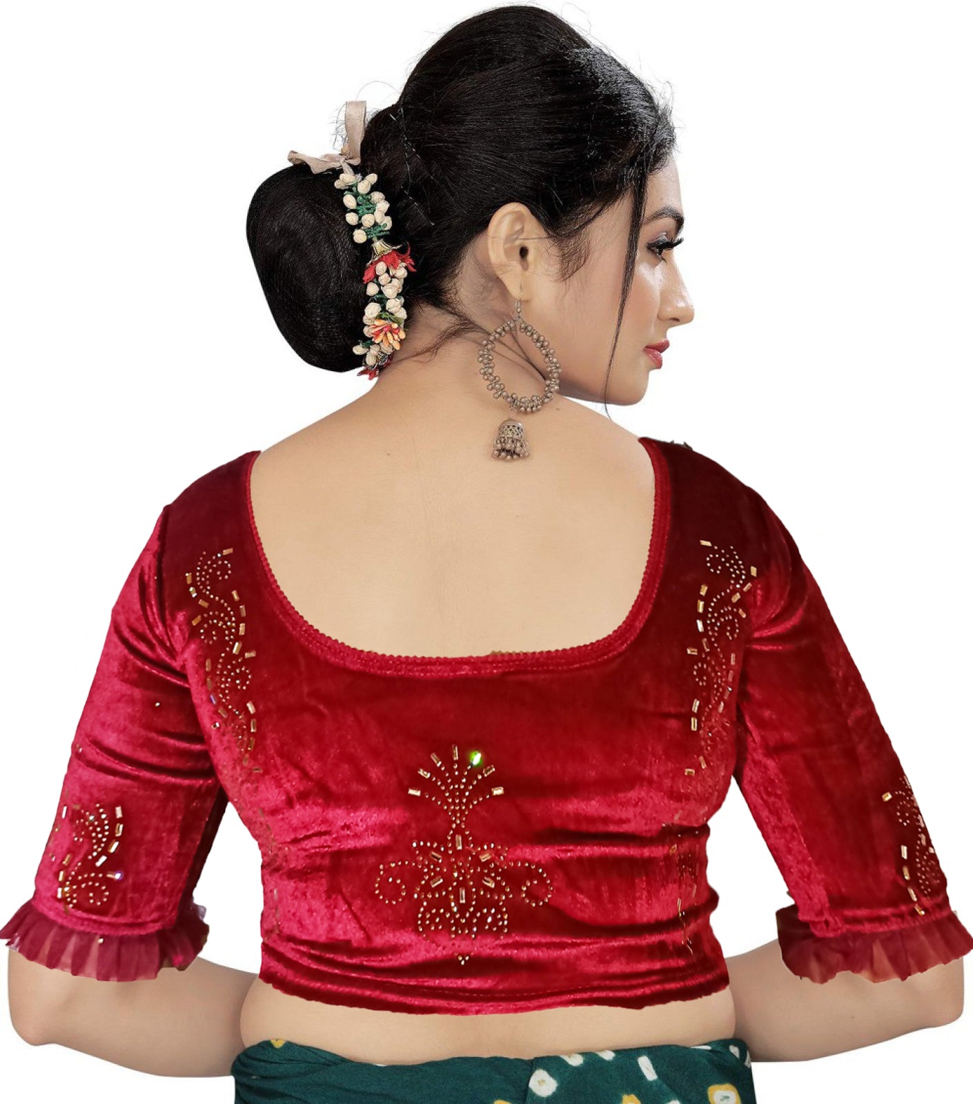 PU Fashion Women's Fancy Velvet Blouse with Golden Shine | Readymade Party Wear Saree Blouse