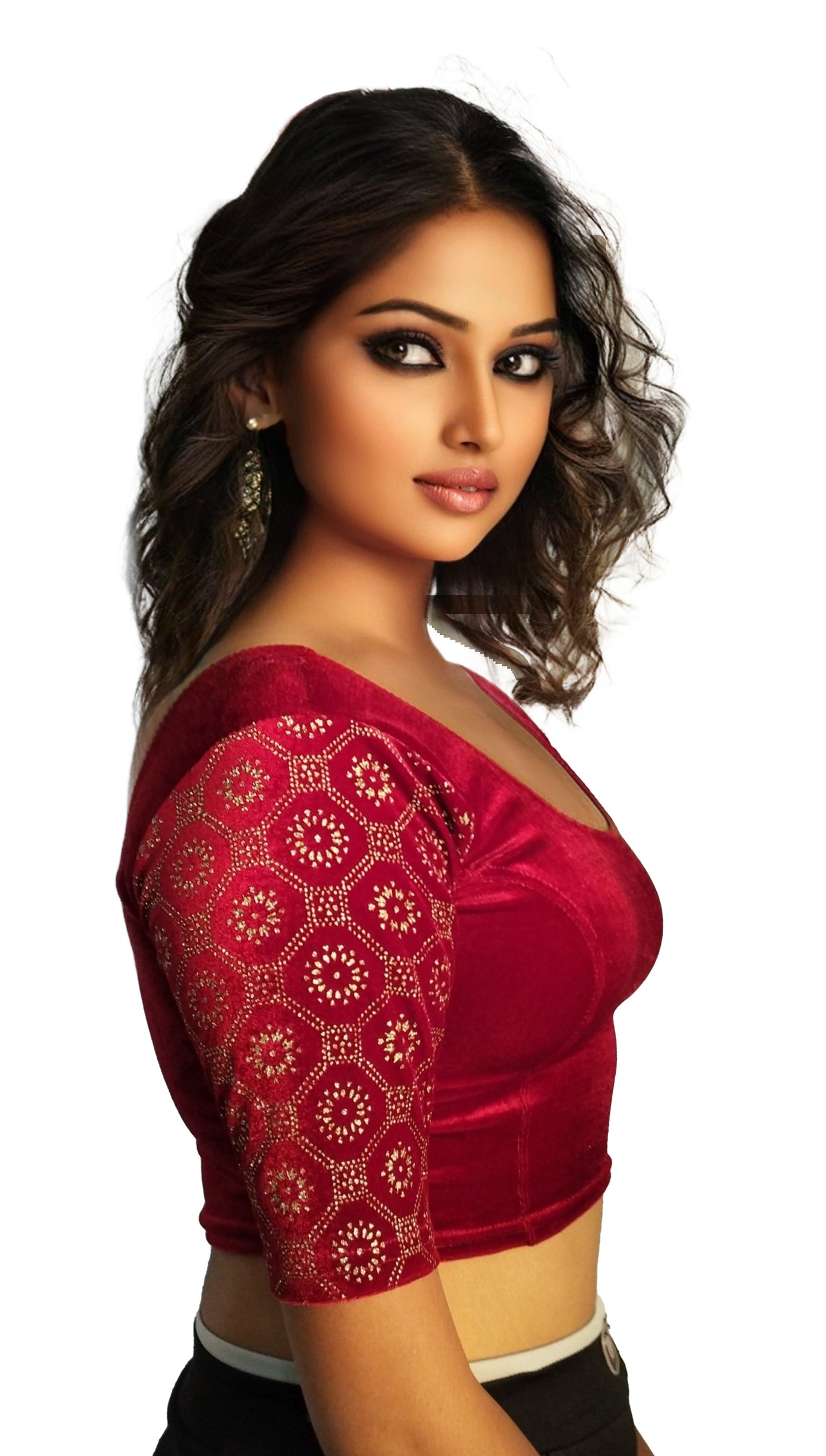 PU Fashion Black Velvet Fancy Blouse with Golden Work | Readymade Designer Blouse for Saree and Lehenga