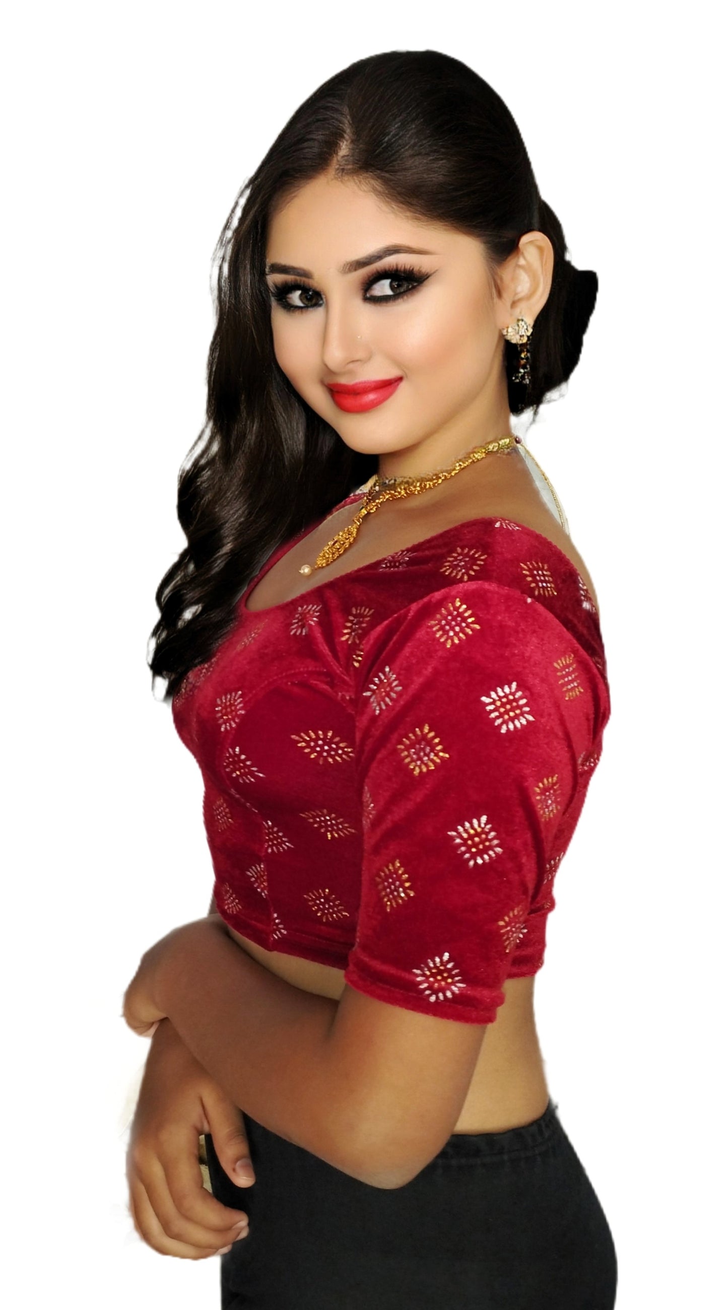 PU Fashion Stretchable Velvet Sequin Blouse for Saree, Lehenga, and Party Wear