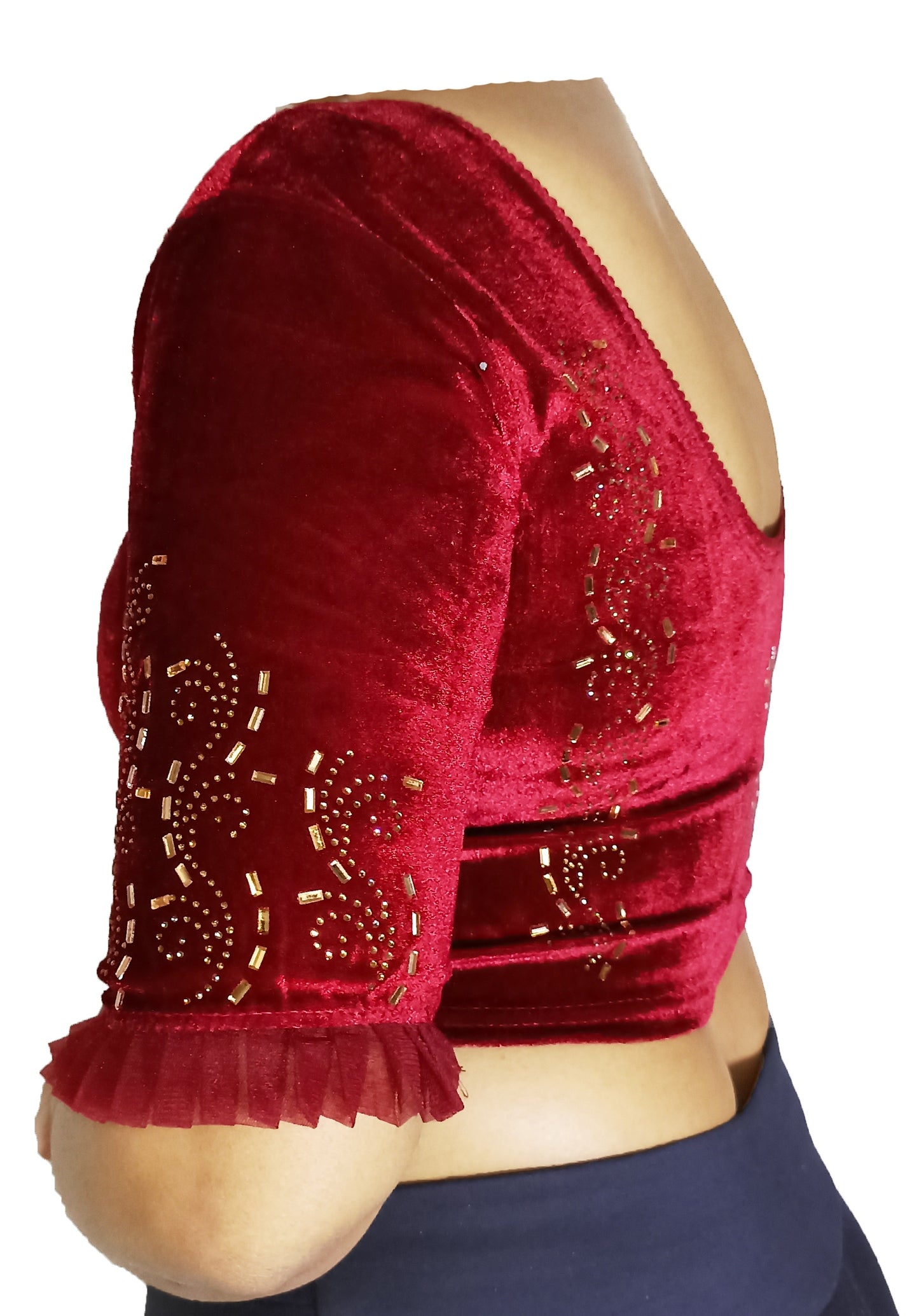 PU Fashion Women's Fancy Velvet Blouse with Golden Shine | Readymade Party Wear Saree Blouse