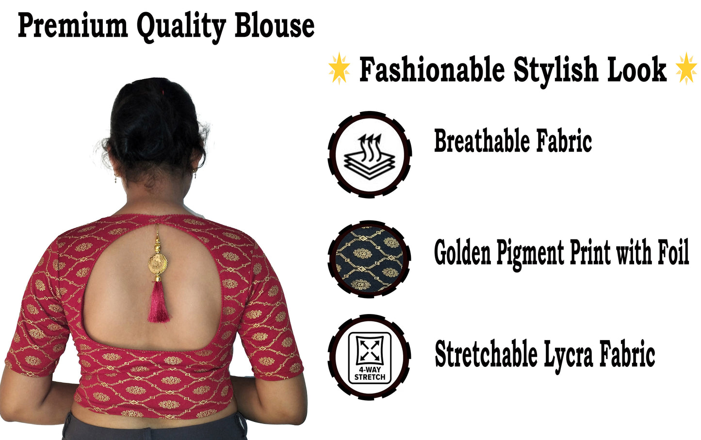 Cotton Lycra Stretchable Readymade Blouse with Fancy Latkan | Soft & Breathable Fabric