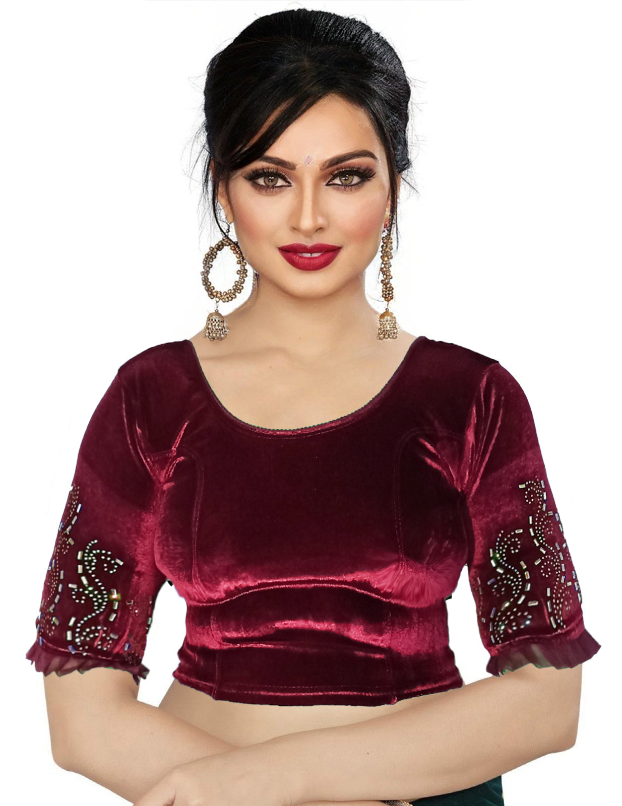 PU Fashion Women's Fancy Velvet Blouse with Golden Shine | Readymade Party Wear Saree Blouse