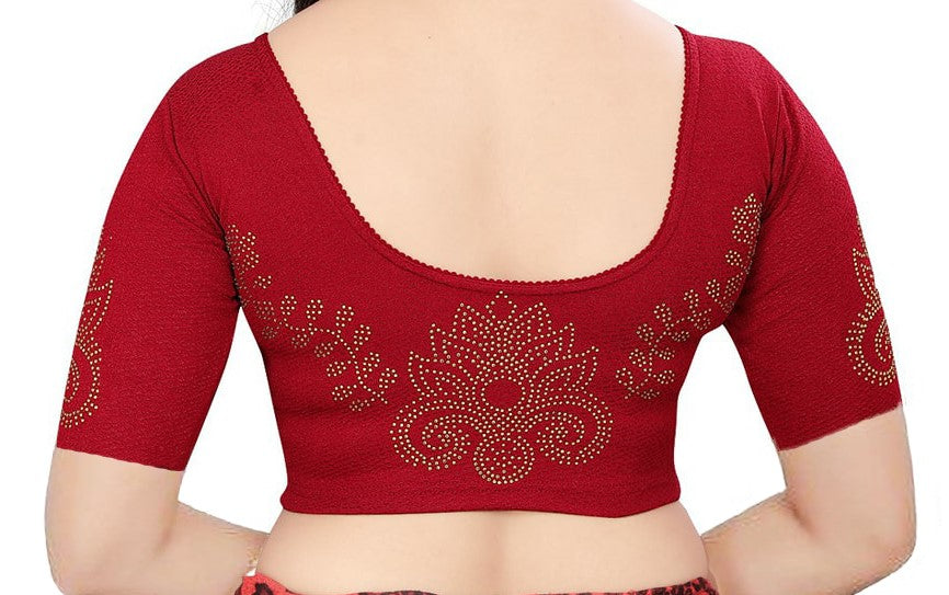PU Fashion Readymade Lycra Blouse with Frill & Stone Work