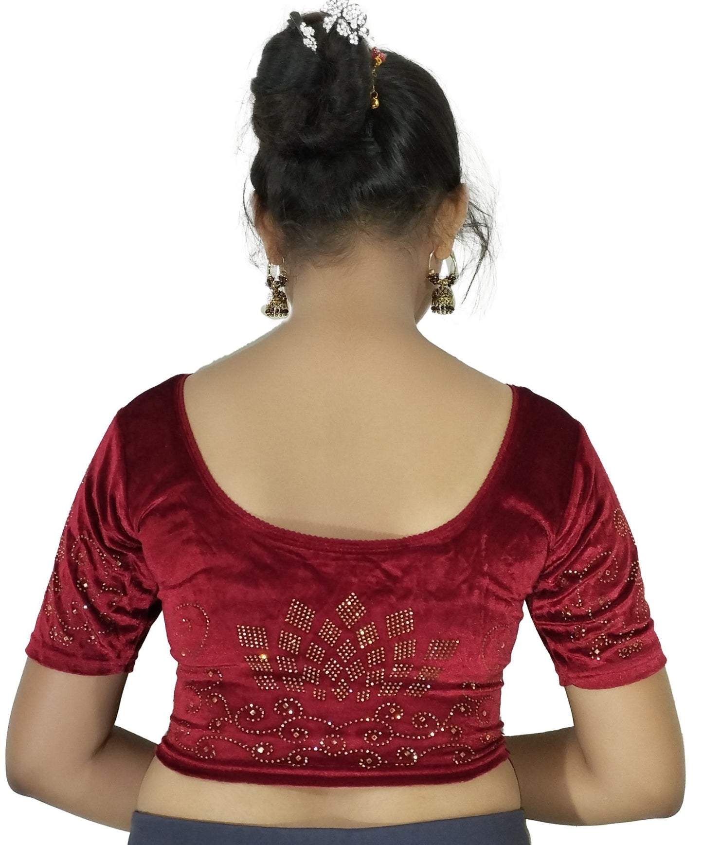 PU Fashion Women's Fancy Velvet Blouse with Stone Work | Stylish Readymade Saree Blouse for Party & Wedding