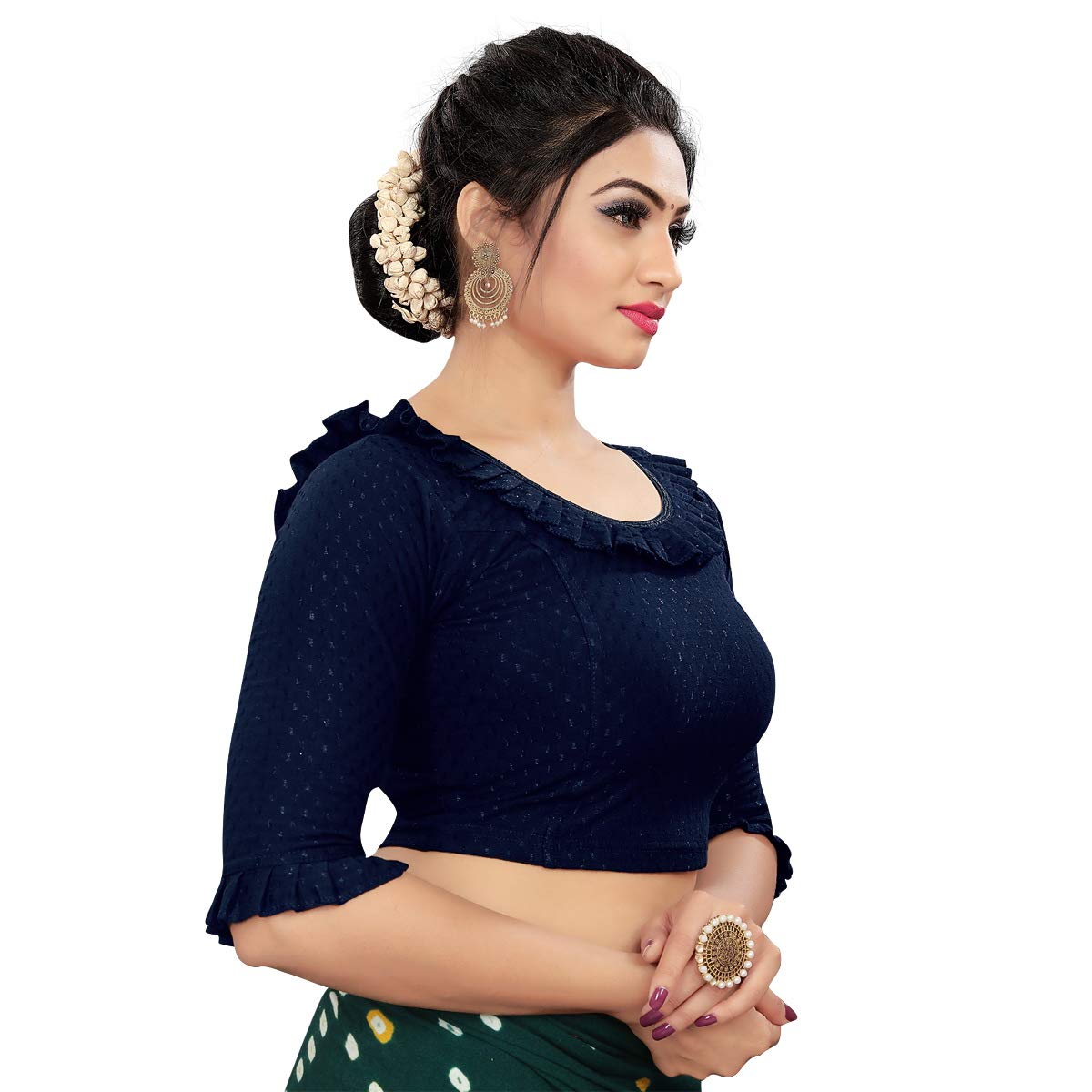 PU Fashion Frill Design Blouse β Stylish Stretchable Readymade Saree Blouse