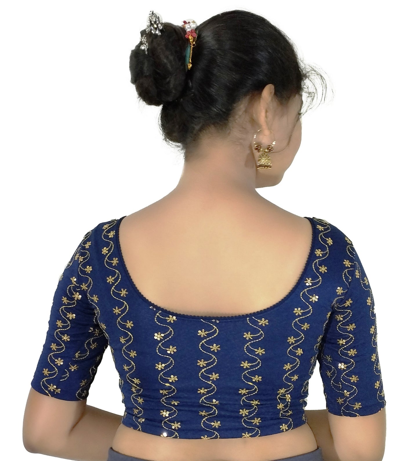 PU Fashion Wine Color Stretchable Embroidered Readymade Blouse for Women