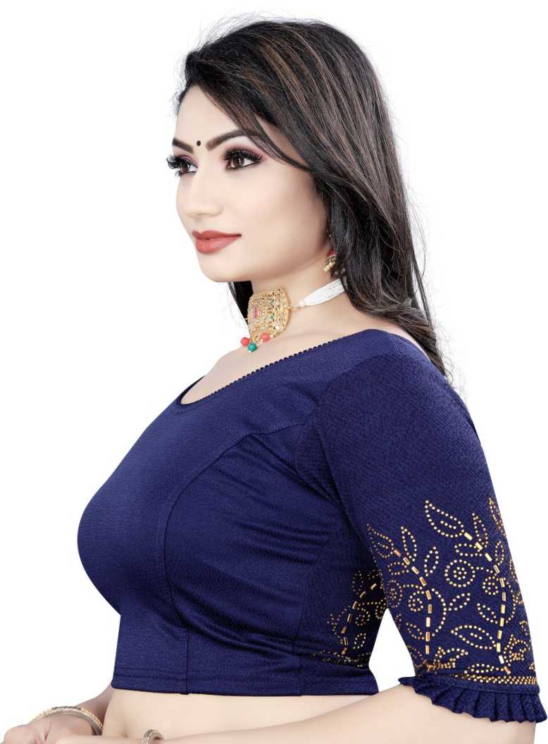PU Fashion Stretchable Lycra Readymade Blouse with Frill & Swarovski Work
