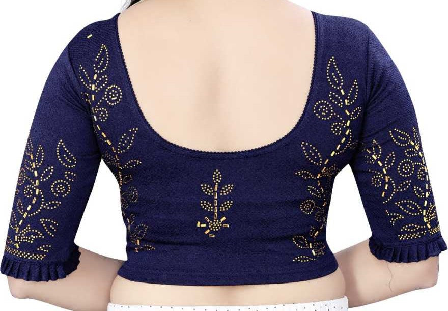 PU Fashion Stretchable Lycra Readymade Blouse with Frill & Swarovski Work