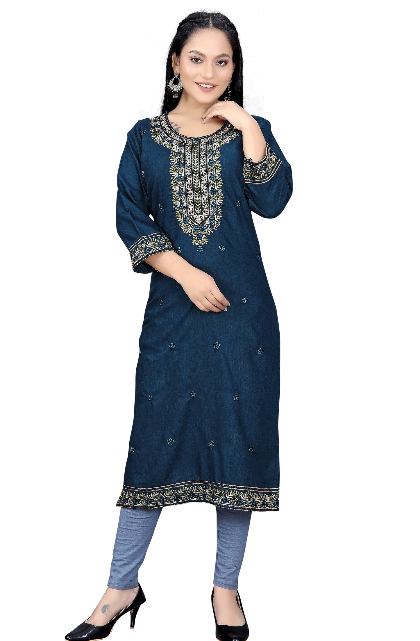 PU Fashion Women's Embroidered Straight Kurti | Elegant Festive & Office Wear
