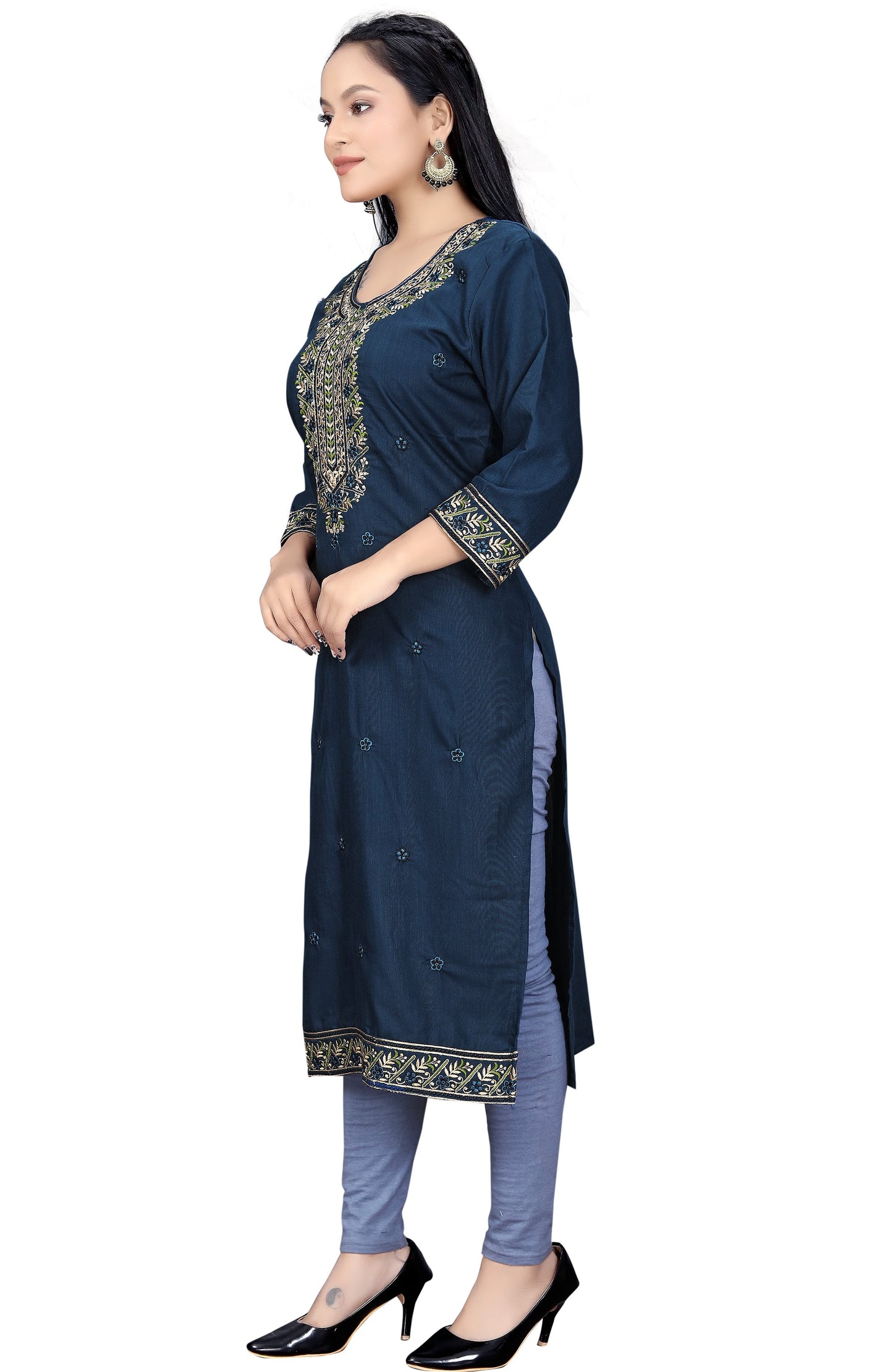 PU Fashion Women's Embroidered Straight Kurti | Elegant Festive & Office Wear