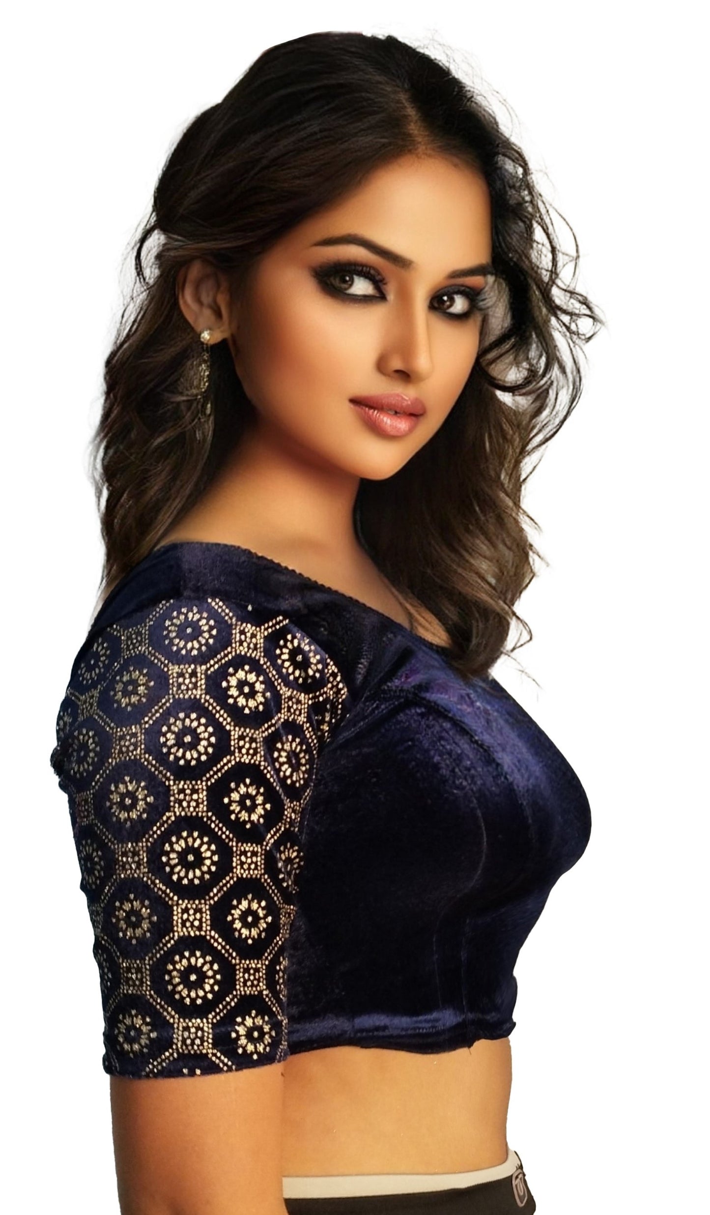 PU Fashion Black Velvet Fancy Blouse with Golden Work | Readymade Designer Blouse for Saree and Lehenga