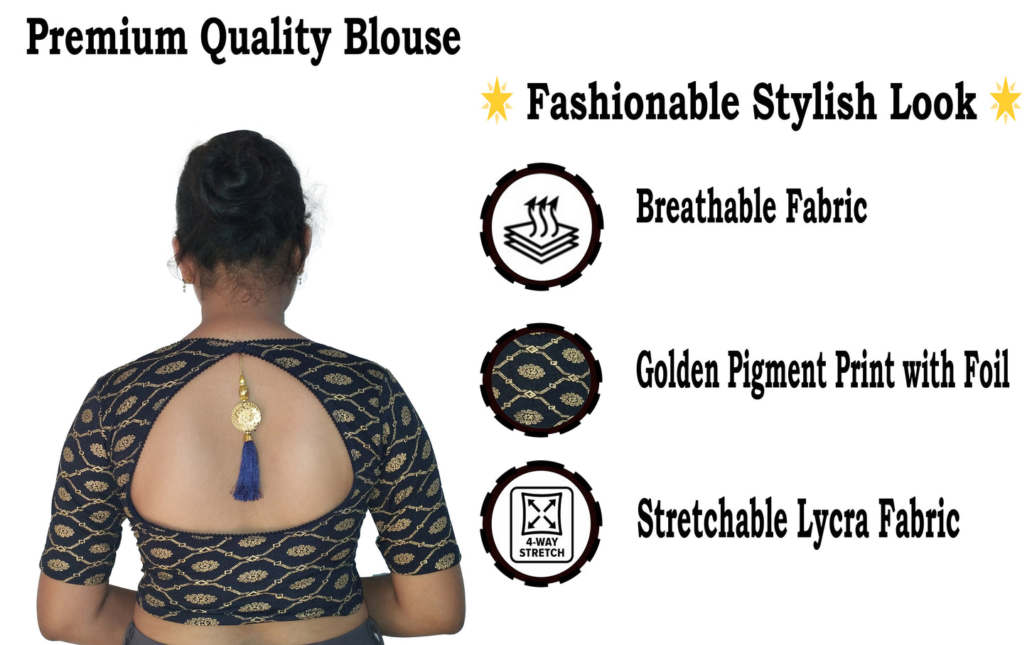 Cotton Lycra Stretchable Readymade Blouse with Fancy Latkan | Soft & Breathable Fabric