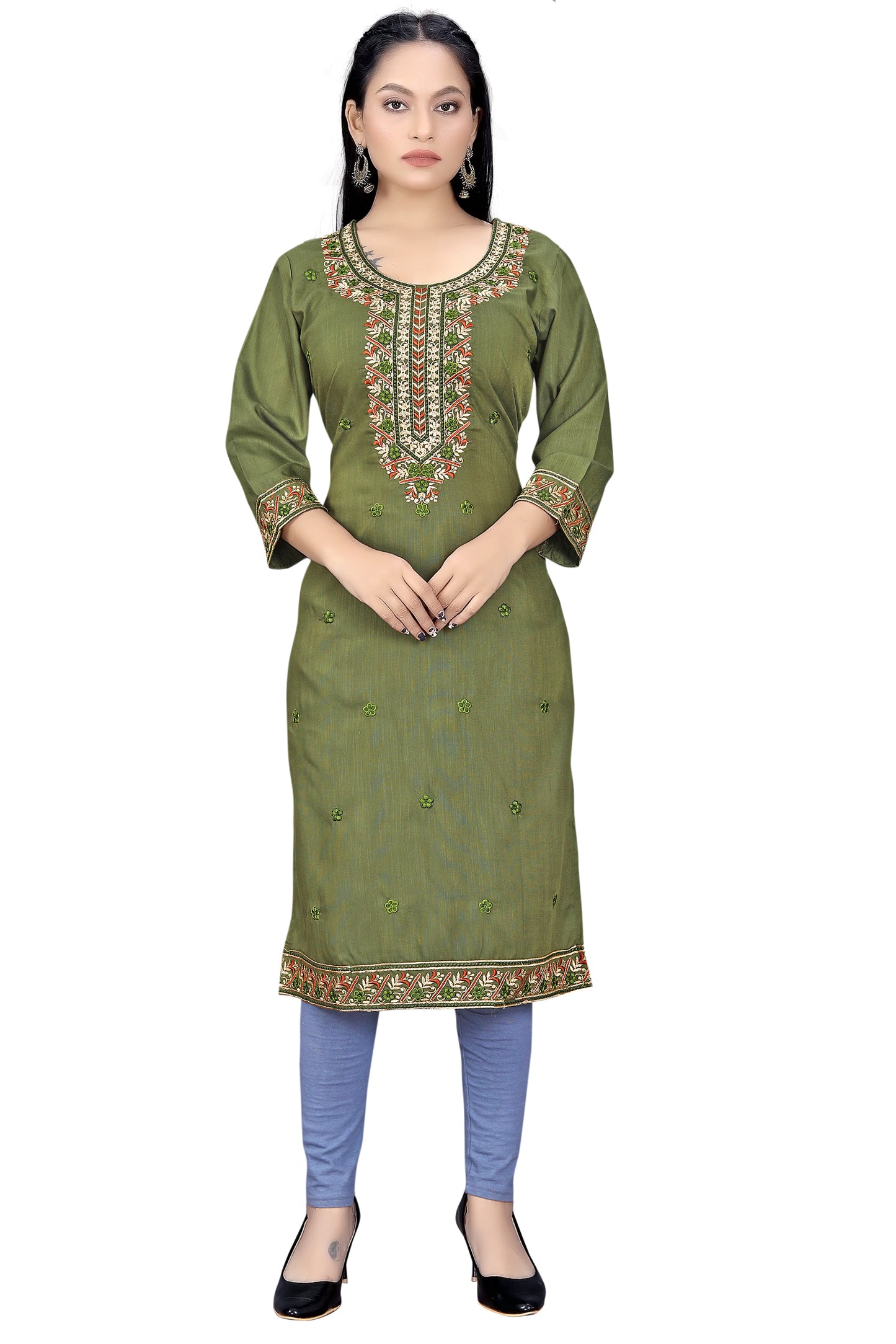 PU Fashion Women's Embroidered Straight Kurti | Elegant Festive & Office Wear