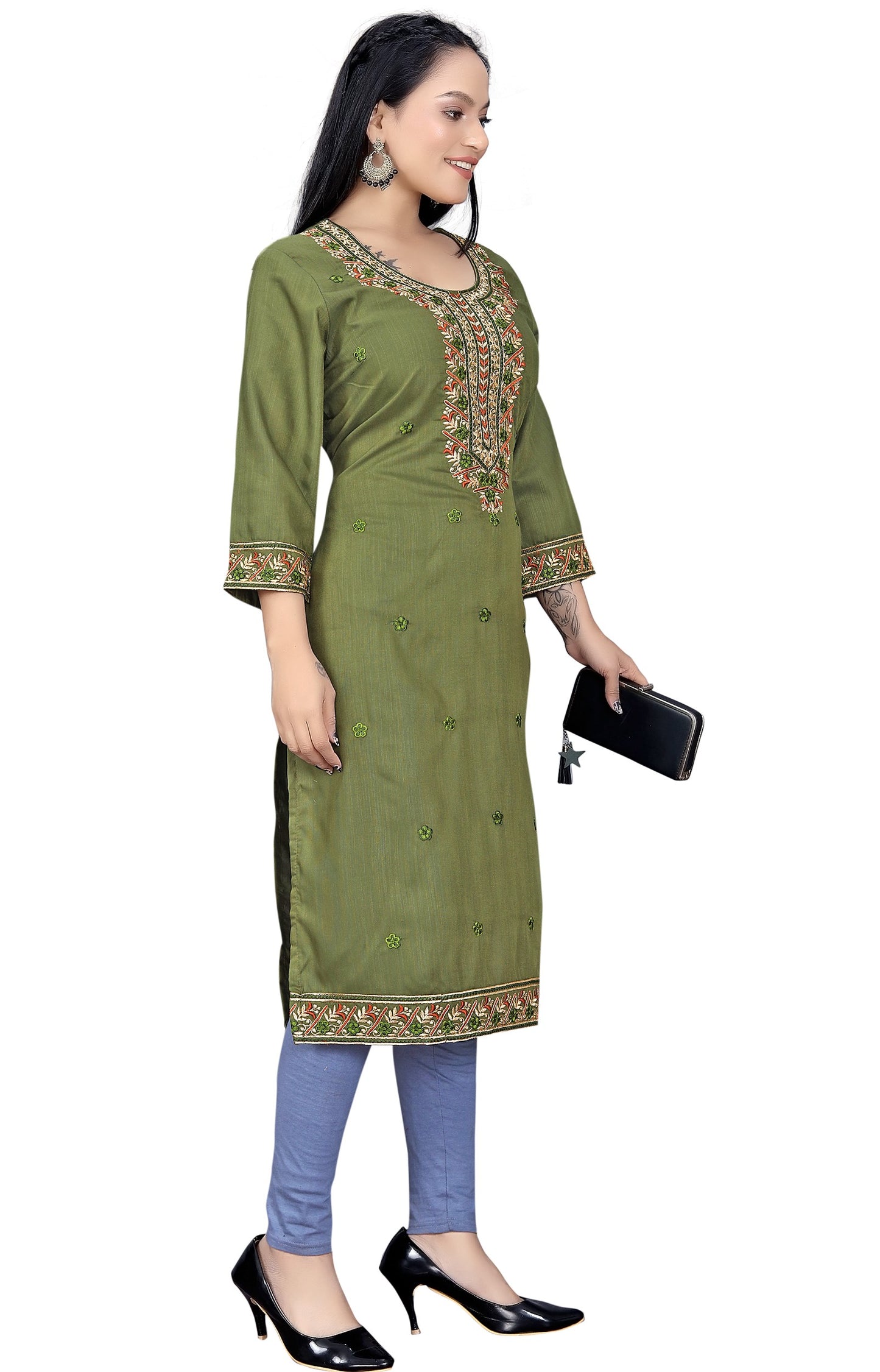 PU Fashion Women's Embroidered Straight Kurti | Elegant Festive & Office Wear