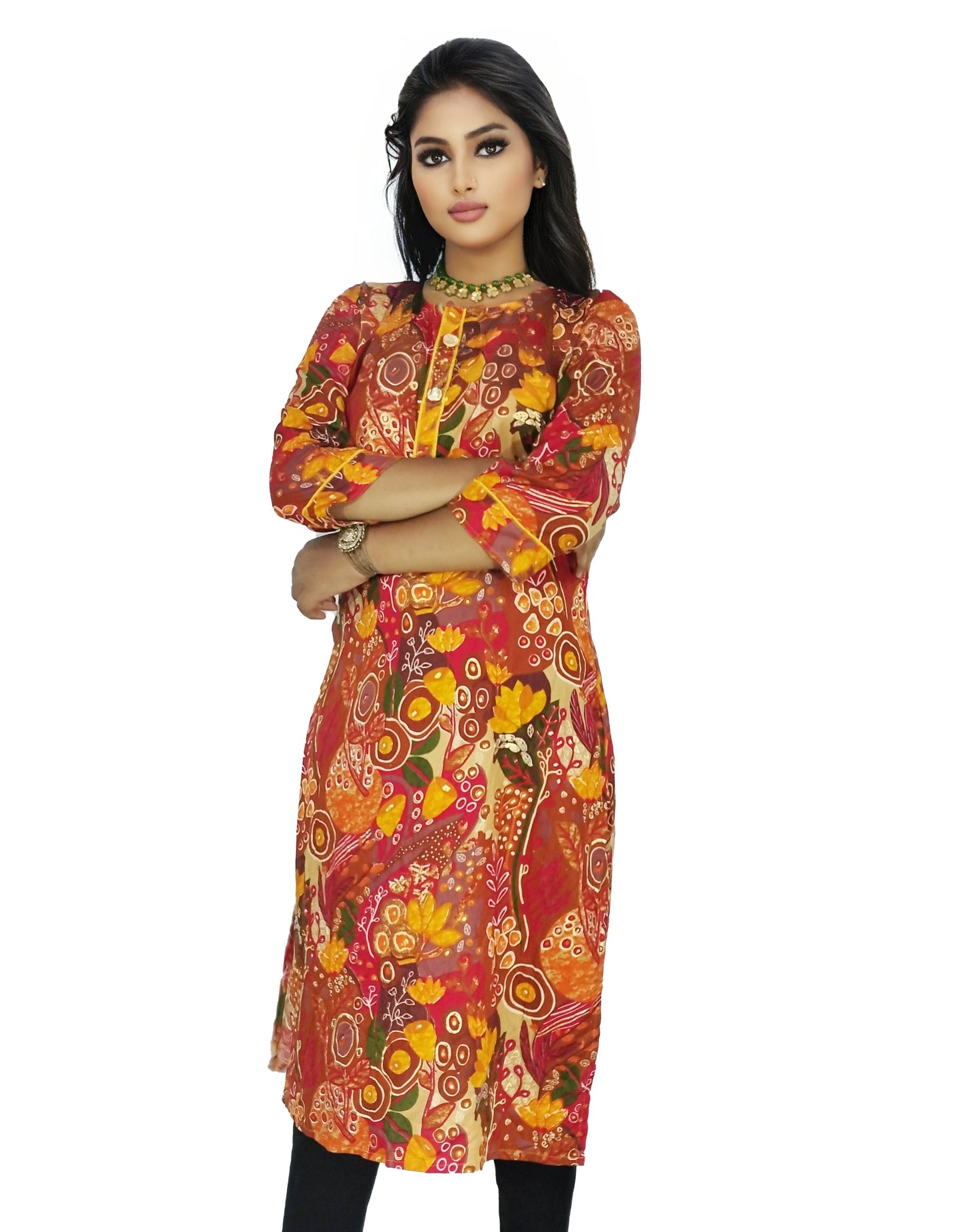 PU Fashion Pure Rayon Orange Printed Kurti for Women | Elegant & Comfortable Daily Wear Kurti for Office, Casual & Festive Look