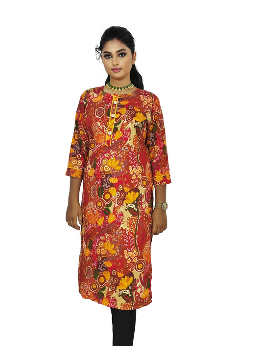 PU Fashion Pure Rayon Orange Printed Kurti for Women | Elegant & Comfortable Daily Wear Kurti for Office, Casual & Festive Look