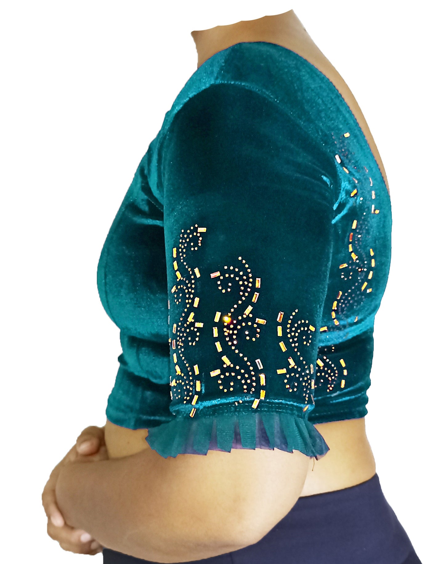 PU Fashion Women's Fancy Velvet Blouse with Golden Shine | Readymade Party Wear Saree Blouse