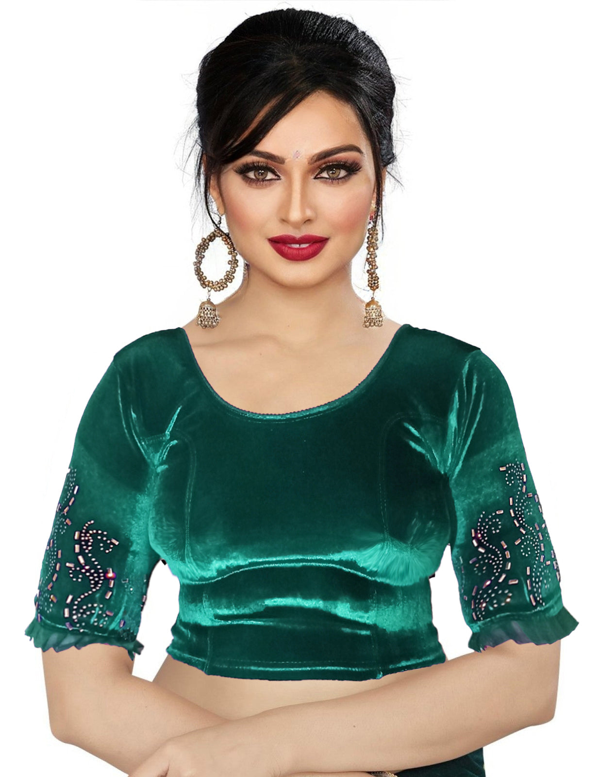 PU Fashion Women's Fancy Velvet Blouse with Golden Shine | Readymade Party Wear Saree Blouse